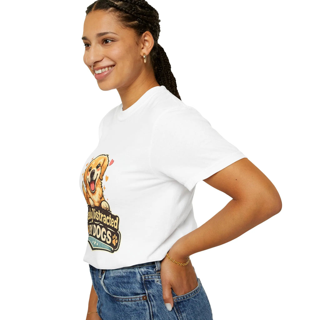 Dog Lover T-Shirt - "Easily Distracted By Dogs" Cute Golden Retriever Tee