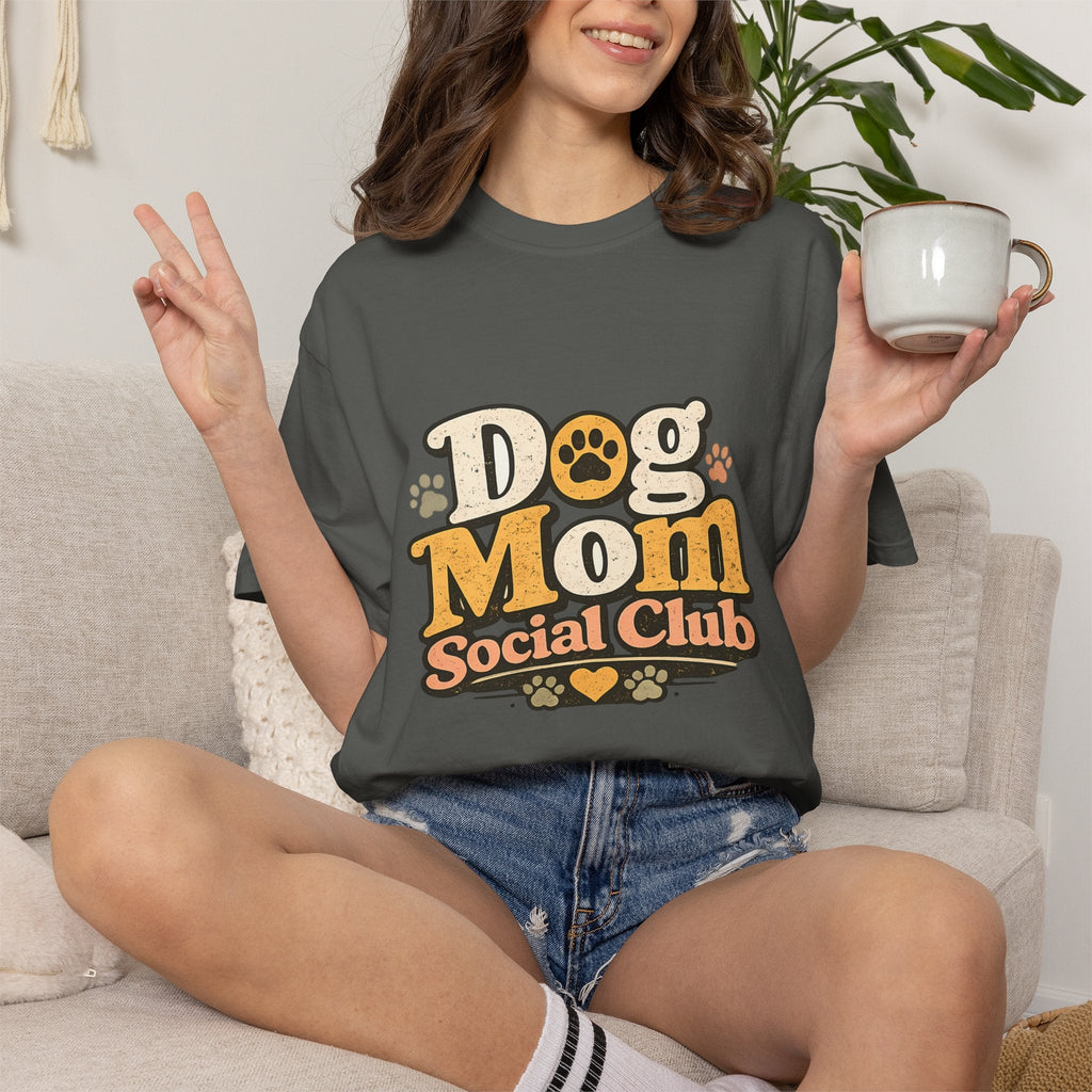 Dog Mom Social Club T-Shirt — Cute Paw Print Graphic Tee for Dog Lovers Printify