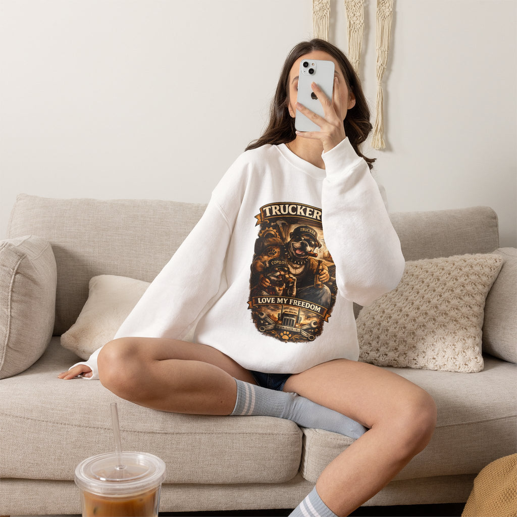 Trucker Life Crewneck Sweatshirt – "Love My Freedom" Vintage Trucker Graphic