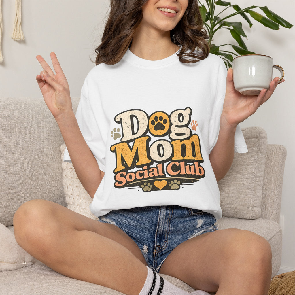 Dog Mom Social Club T-Shirt — Cute Paw Print Graphic Tee for Dog Lovers Printify