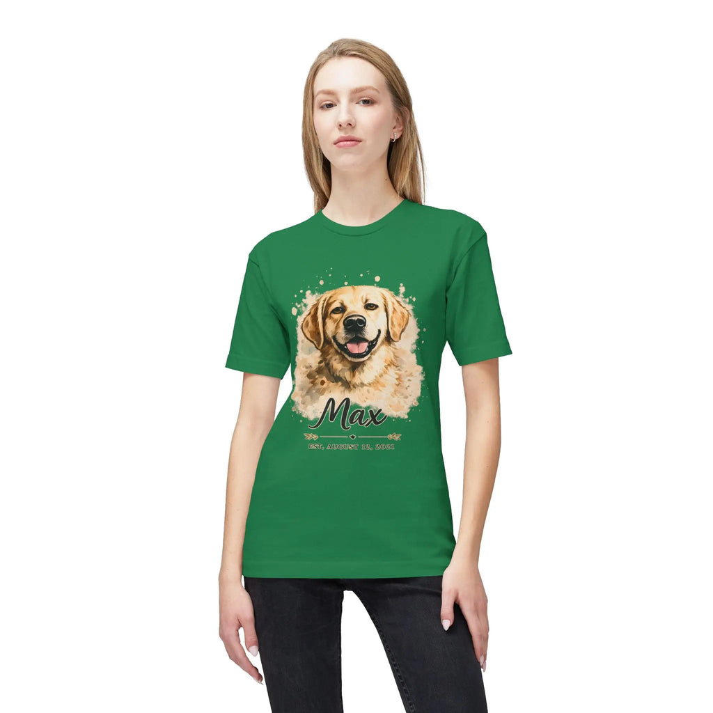 Personalized Dog Portrait Memorial T-Shirt — "Max" Name & Date Printify