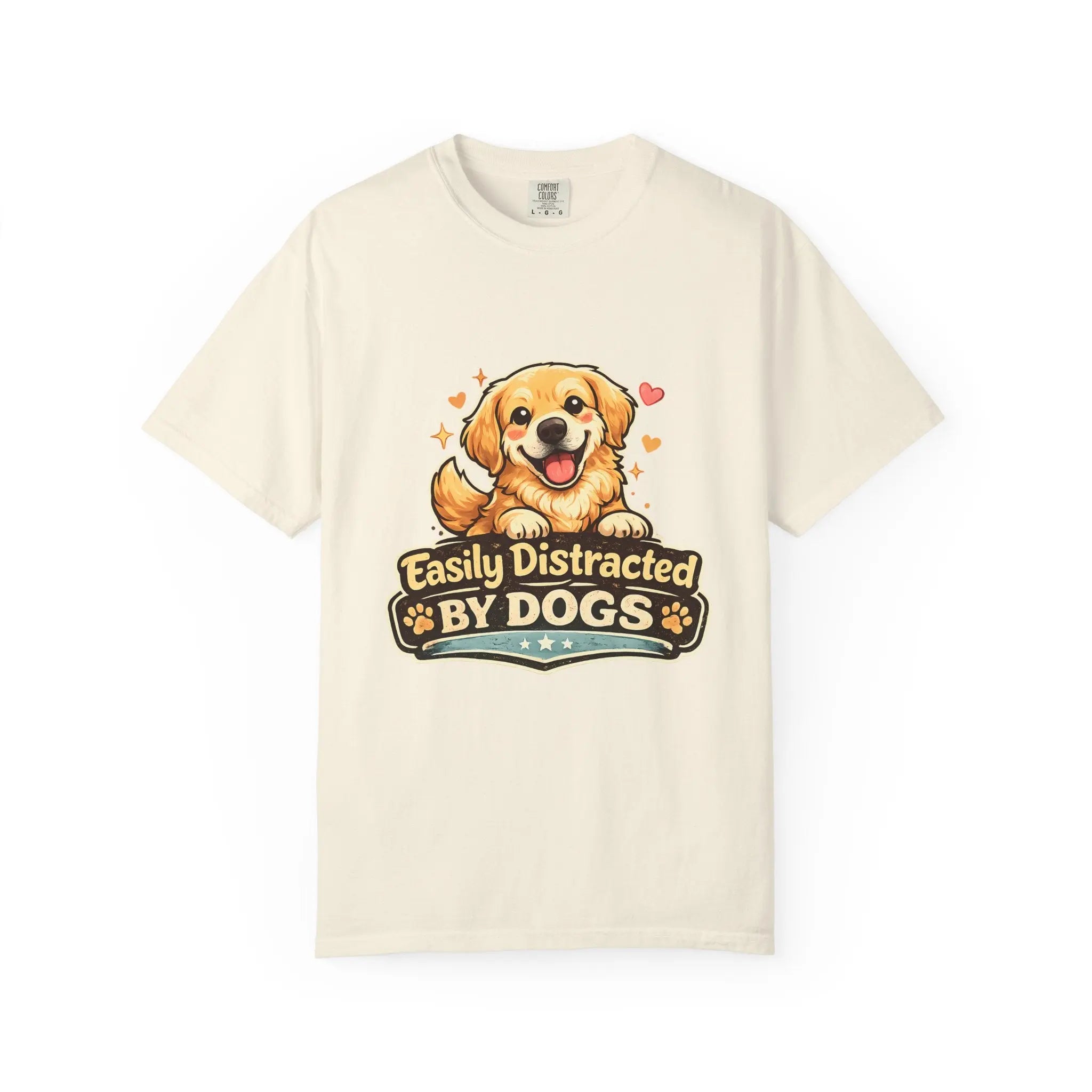 Dog Lover T-Shirt - "Easily Distracted By Dogs" Cute Golden Retriever Tee