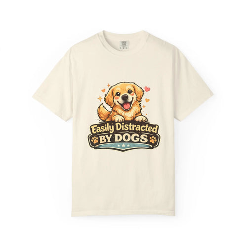 Dog Lover T-Shirt - "Easily Distracted By Dogs" Cute Golden Retriever Tee
