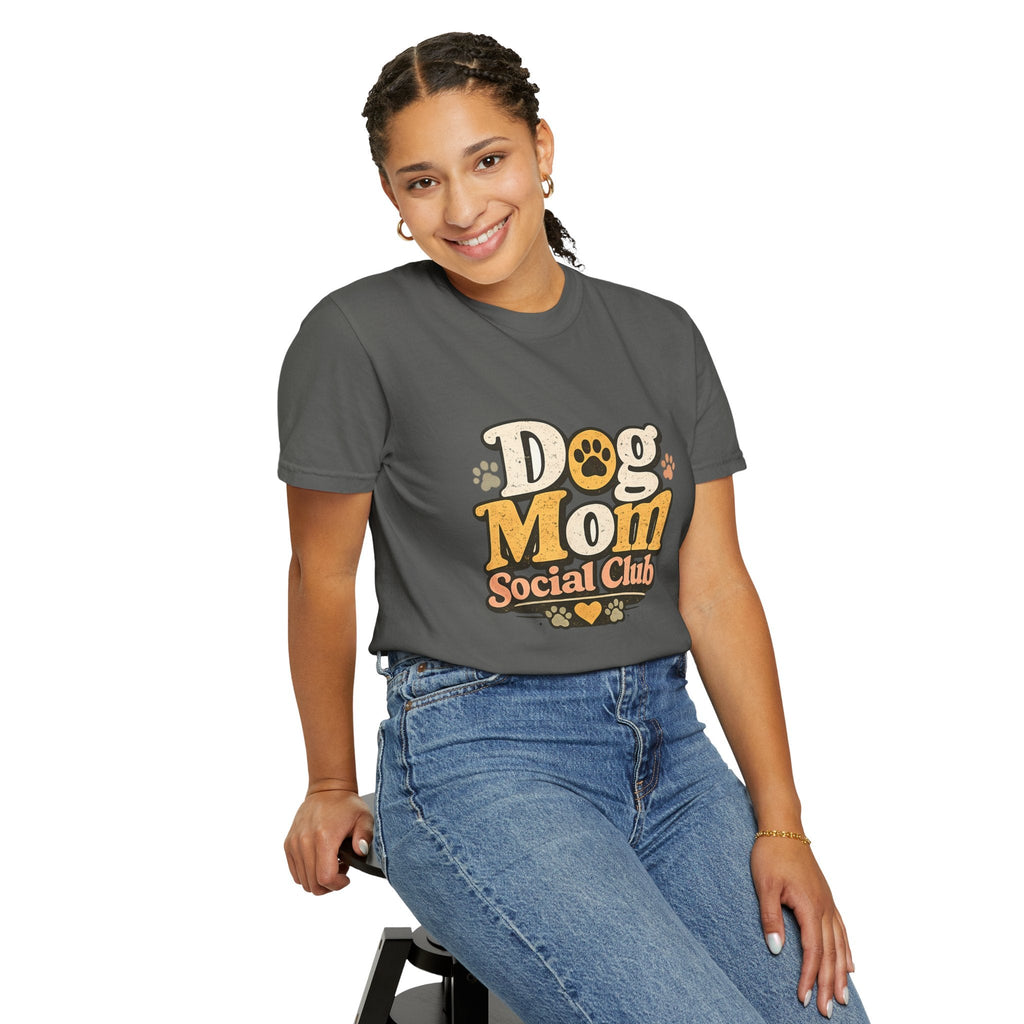 Dog Mom Social Club T-Shirt — Cute Paw Print Graphic Tee for Dog Lovers Printify