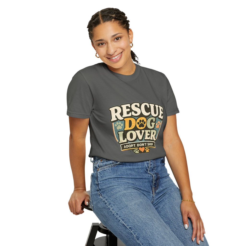 Rescue Dog Lover T-Shirt — "Adopt Don't Shop" Paw Print Tee Printify