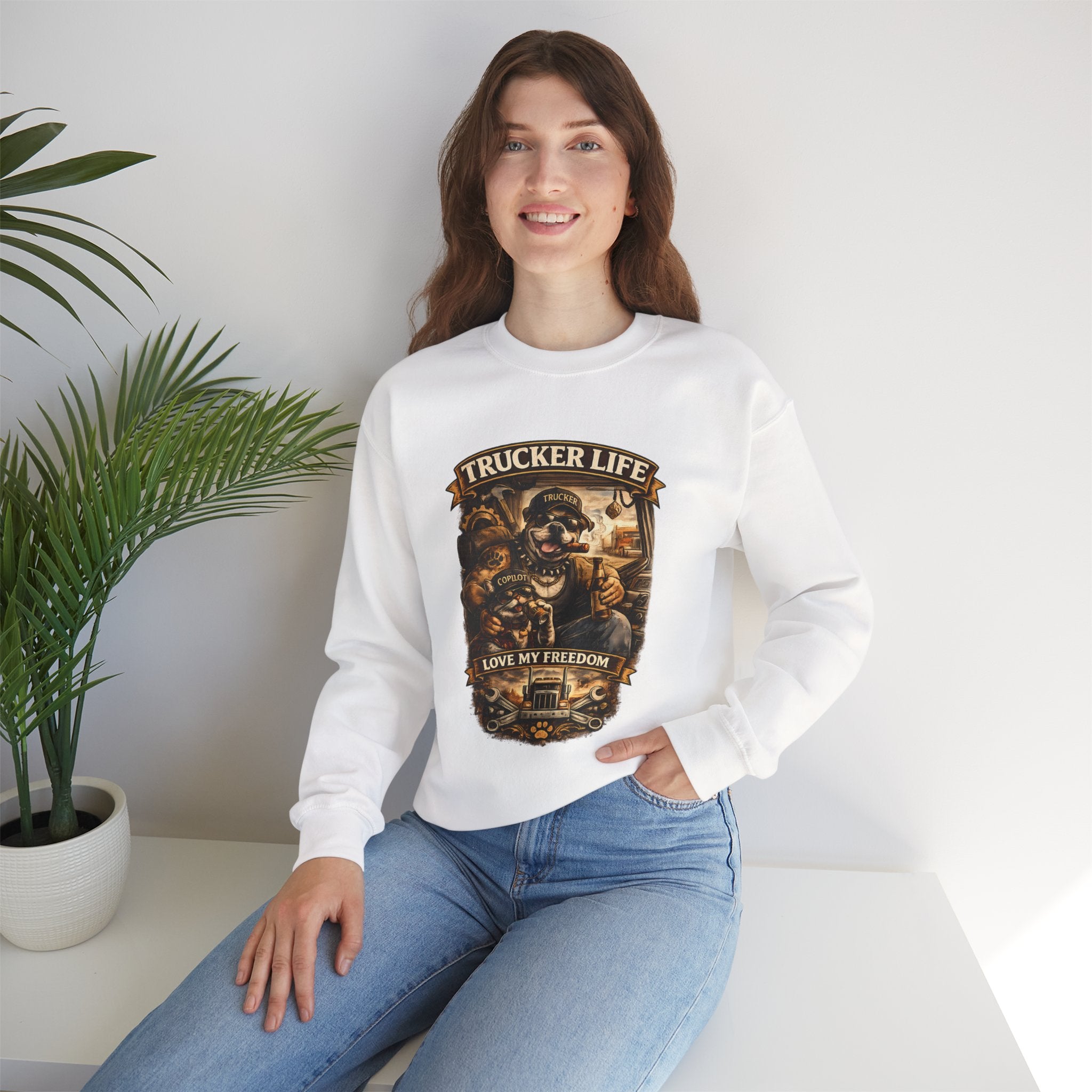 Trucker Life Crewneck Sweatshirt – "Love My Freedom" Vintage Trucker Graphic