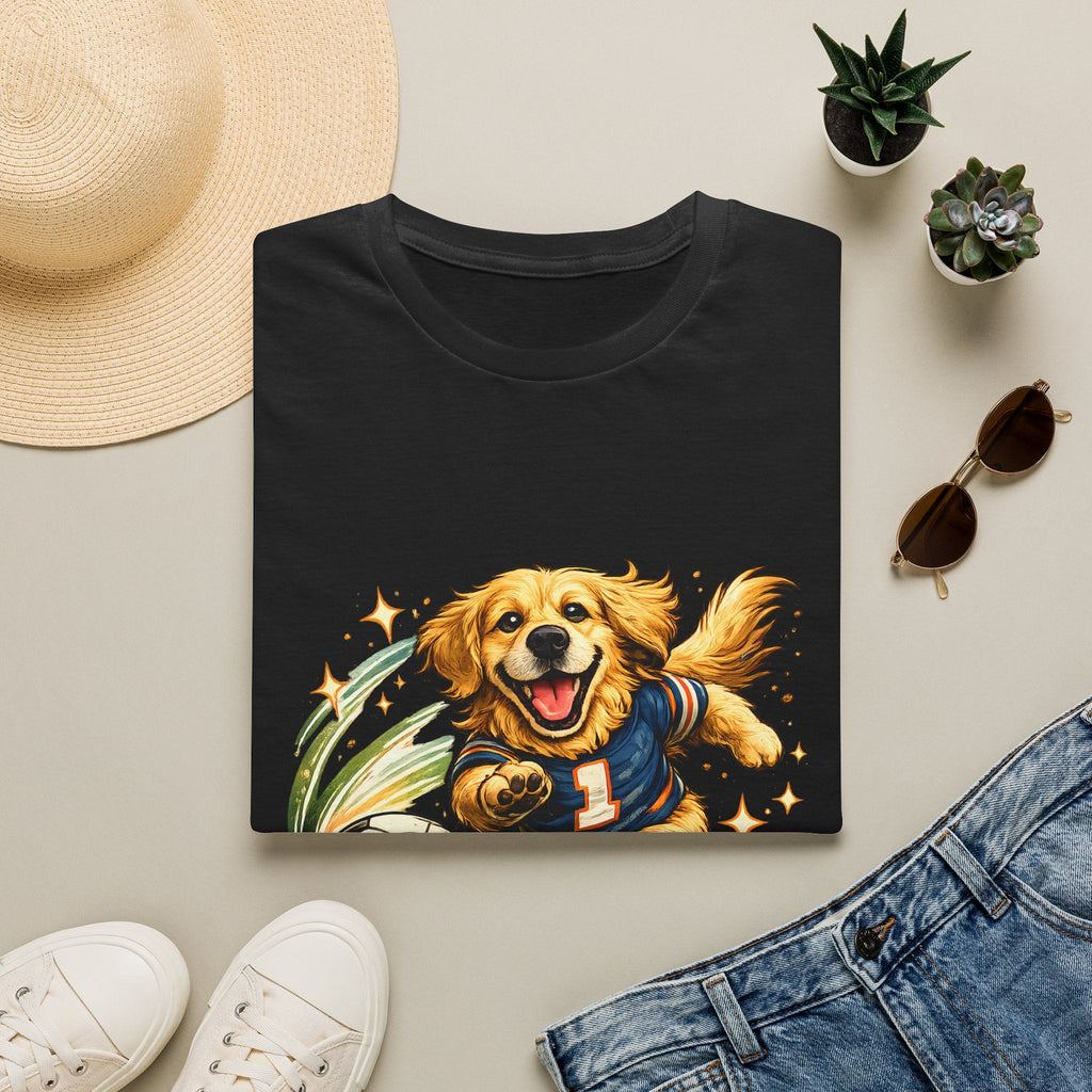 Golden Retriever Soccer T-Shirt — Cute Dog Playing Soccer Graphic Tee Printify