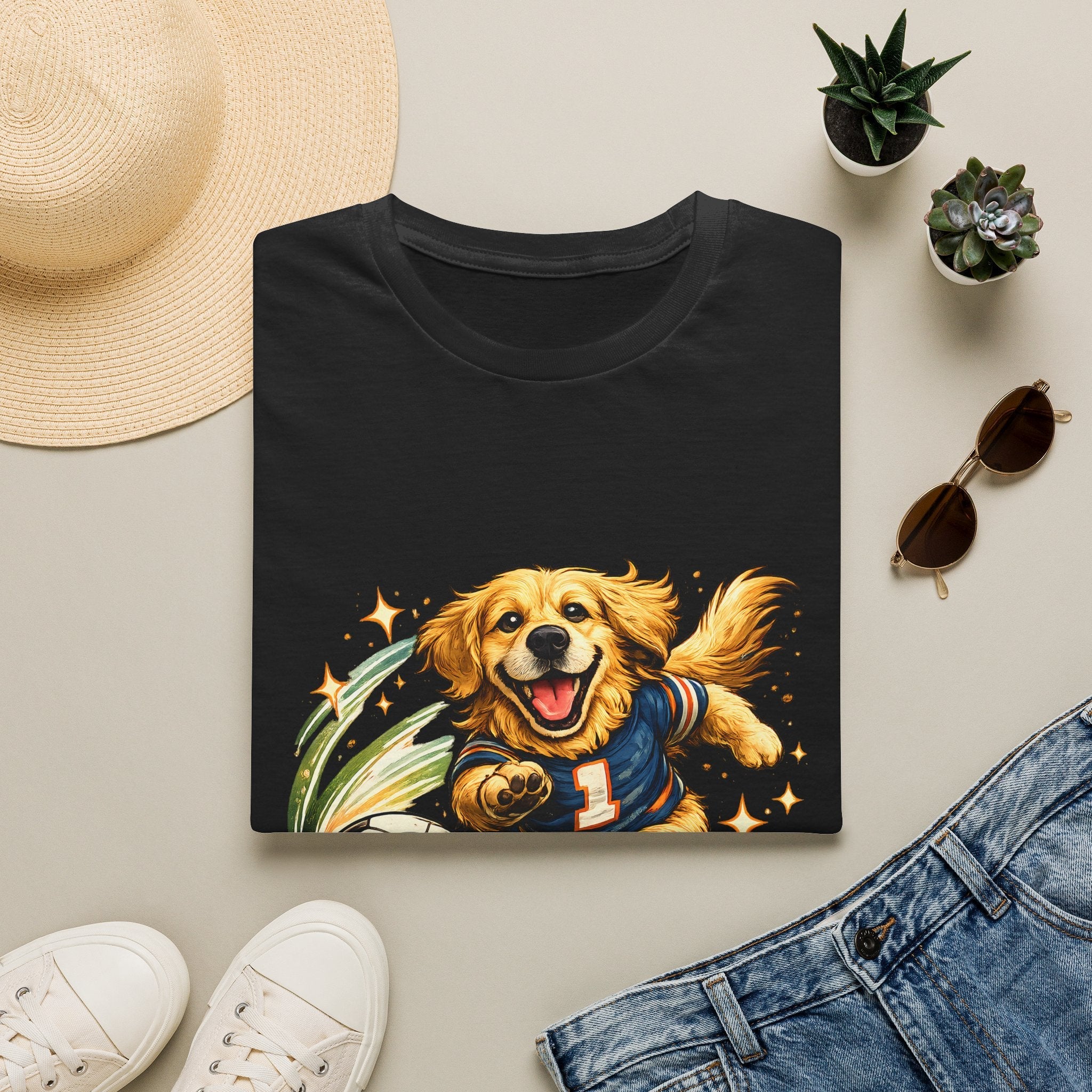 Golden Retriever Soccer T-Shirt — Cute Dog Playing Soccer Graphic Tee Printify