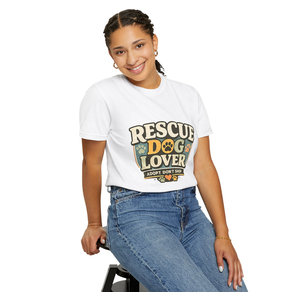Rescue Dog Lover T-Shirt — "Adopt Don't Shop" Paw Print Tee Printify