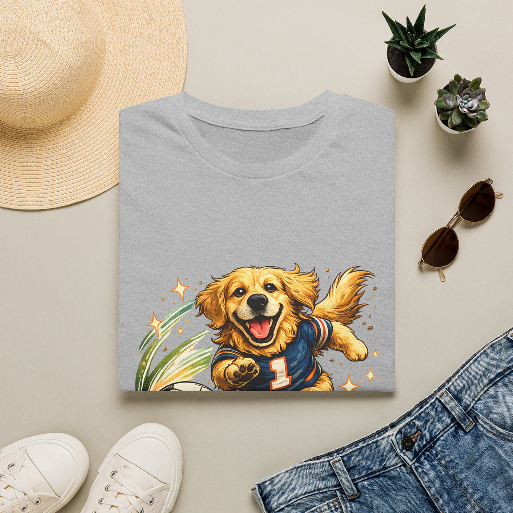 Golden Retriever Soccer T-Shirt — Cute Dog Playing Soccer Graphic Tee Printify