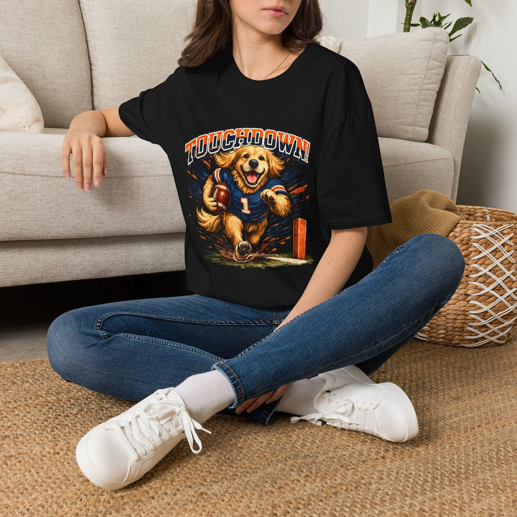 Touchdown! Golden Retriever Football T-Shirt Printify