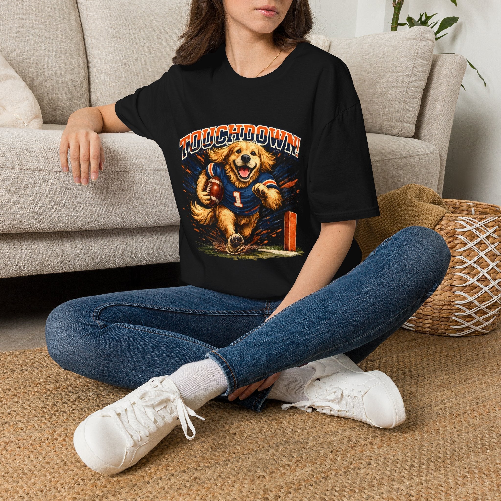 Touchdown! Golden Retriever Football T-Shirt Printify