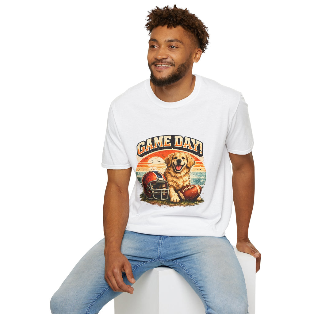 Game Day T-Shirt — Retro Golden Retriever Football Tee Printify