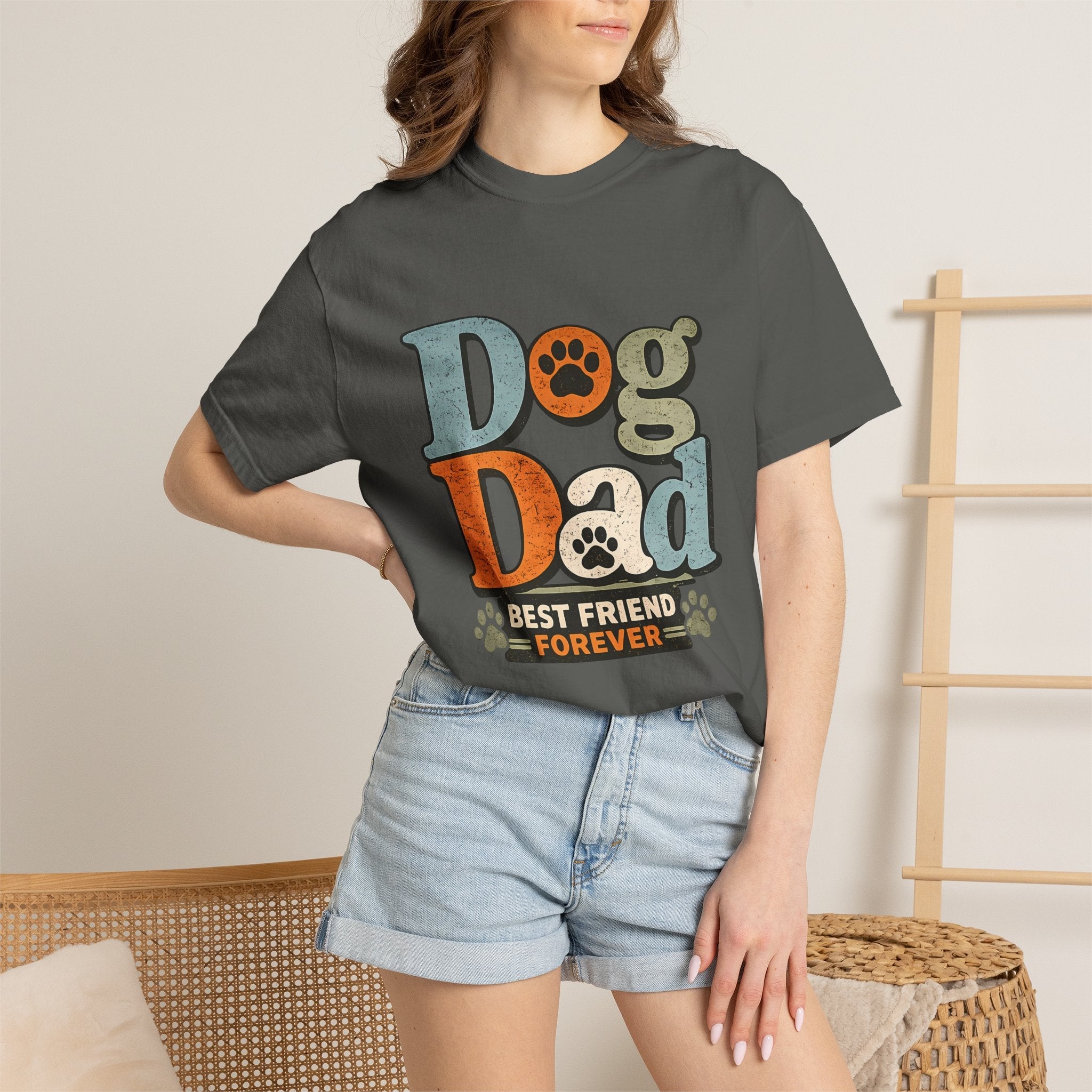 Dog Dad T-Shirt — "Best Friend Forever" Vintage Paw Print Tee Printify