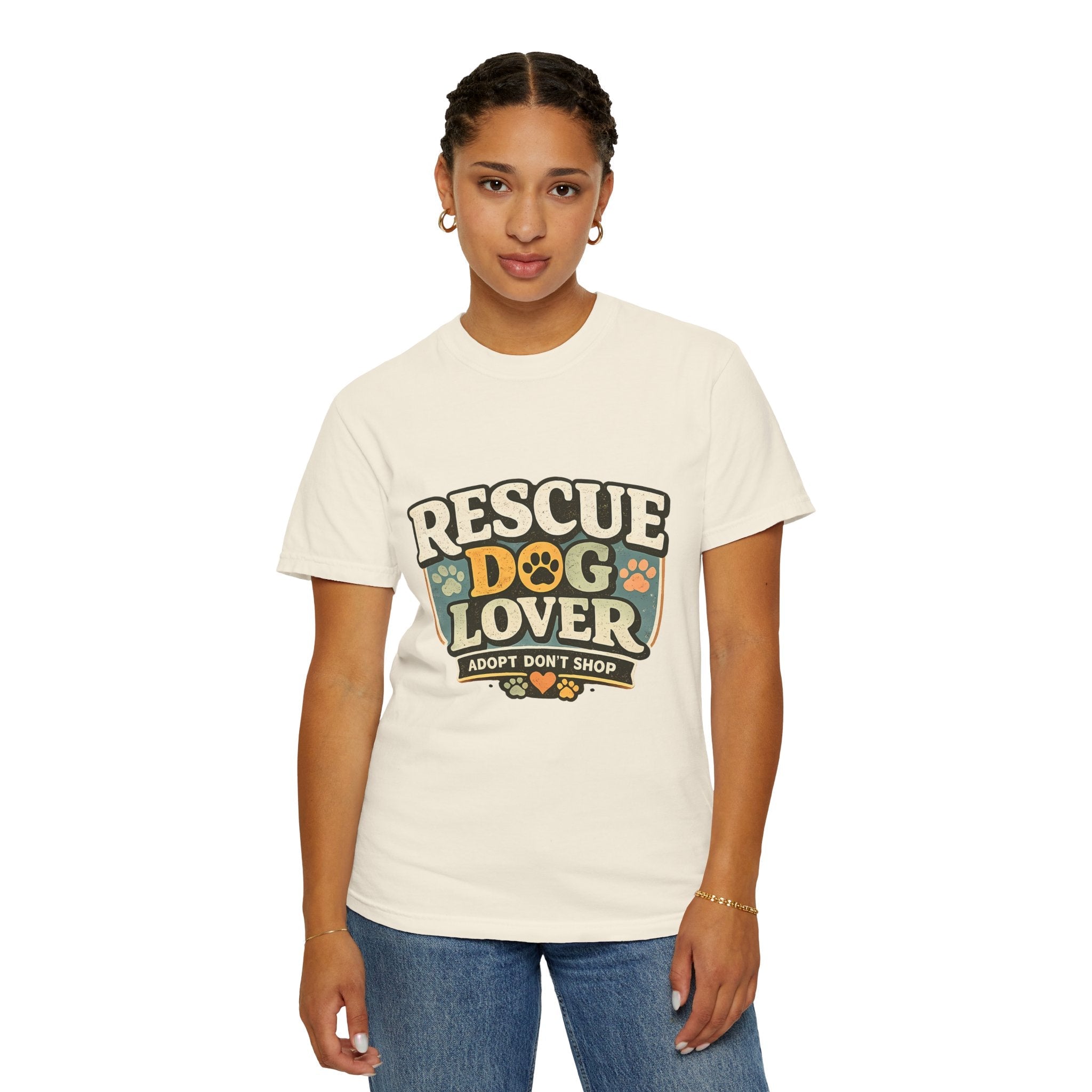 Rescue Dog Lover T-Shirt — "Adopt Don't Shop" Paw Print Tee Printify