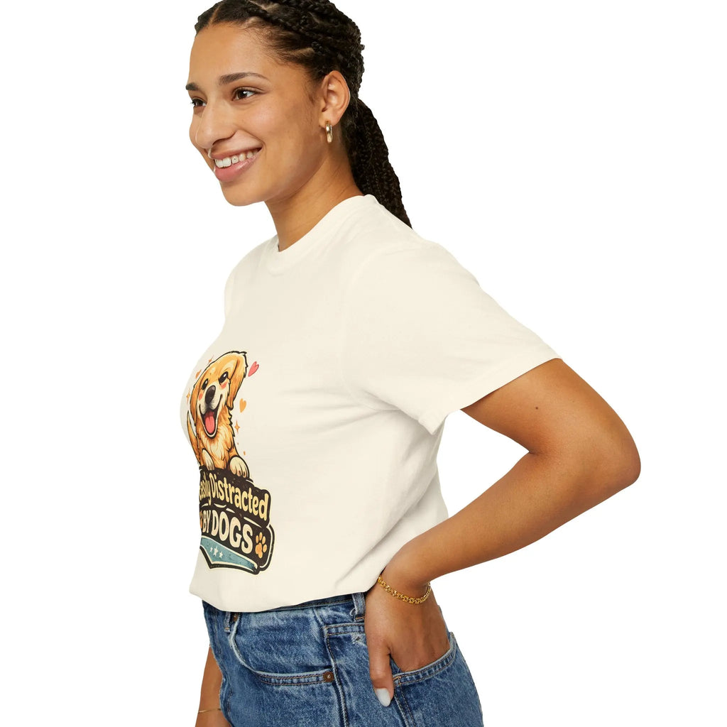 Dog Lover T-Shirt - "Easily Distracted By Dogs" Cute Golden Retriever Tee