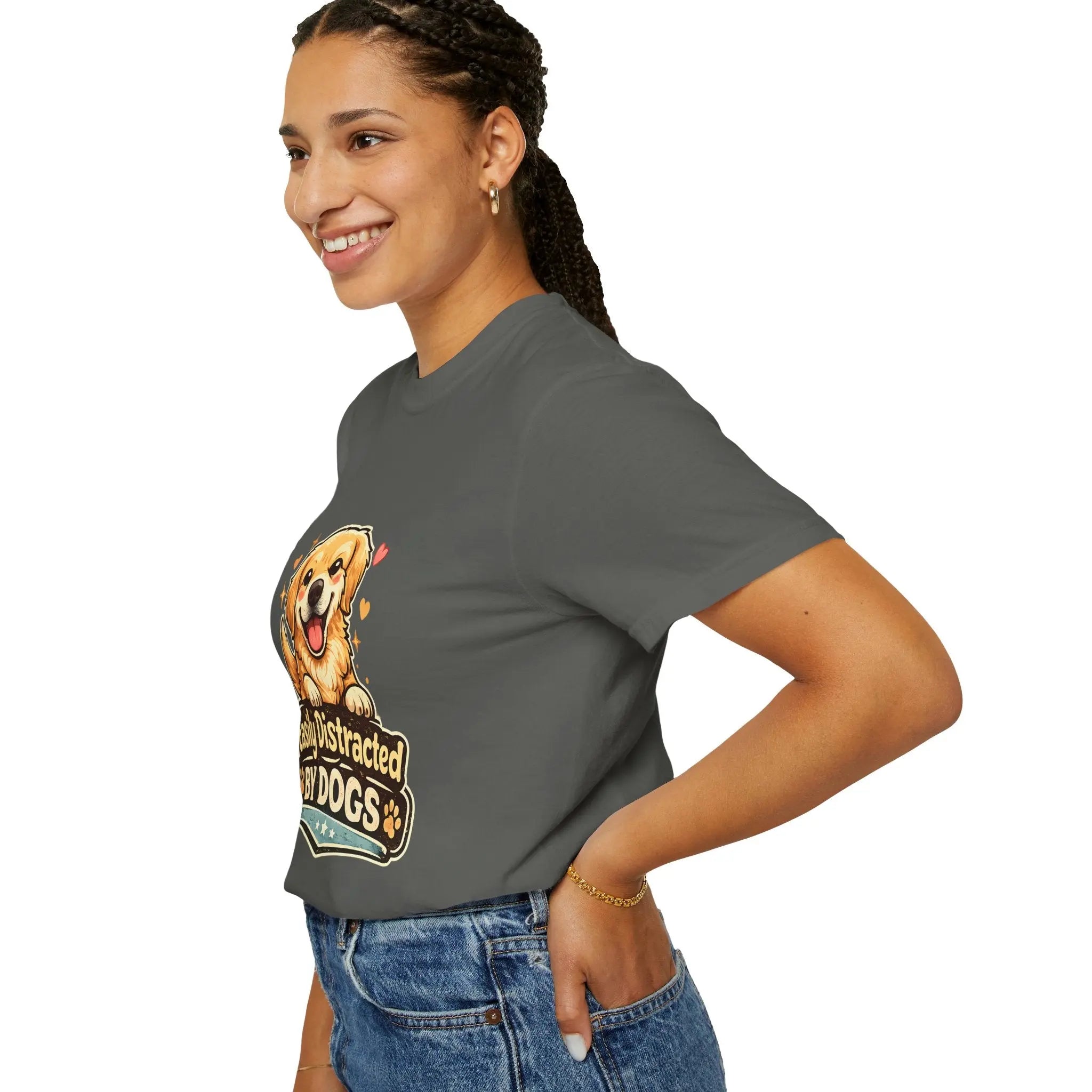 Dog Lover T-Shirt - "Easily Distracted By Dogs" Cute Golden Retriever Tee