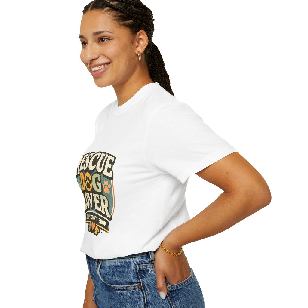 Rescue Dog Lover T-Shirt — "Adopt Don't Shop" Paw Print Tee Printify