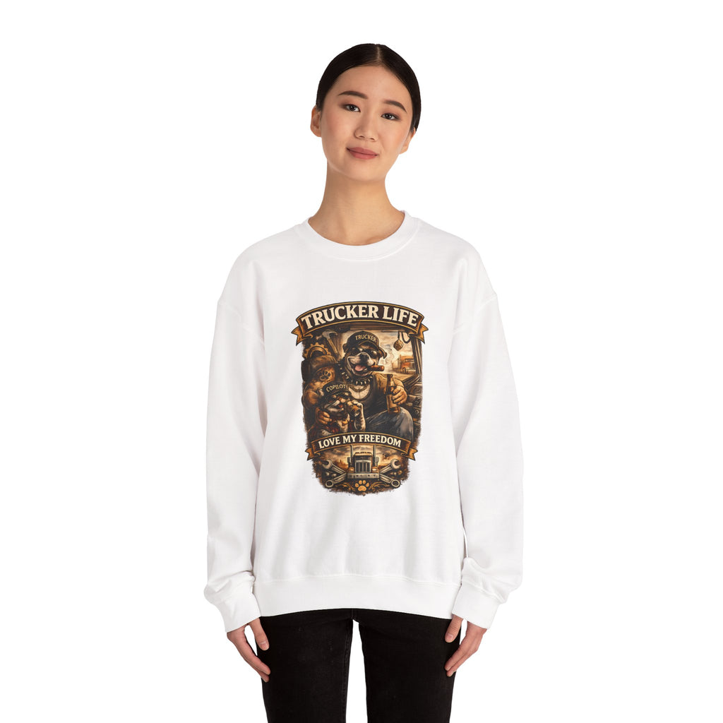 Trucker Life Crewneck Sweatshirt – "Love My Freedom" Vintage Trucker Graphic