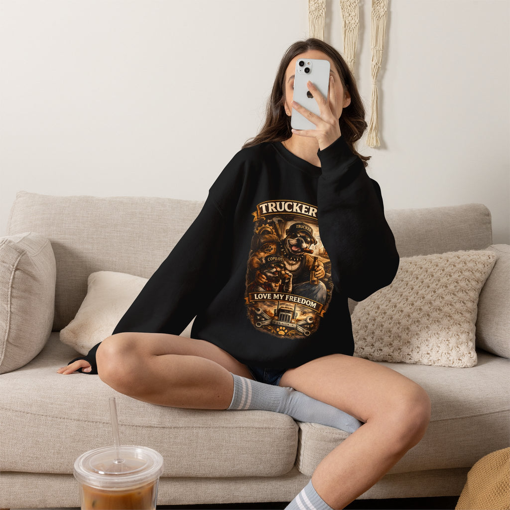 Trucker Life Crewneck Sweatshirt – "Love My Freedom" Vintage Trucker Graphic