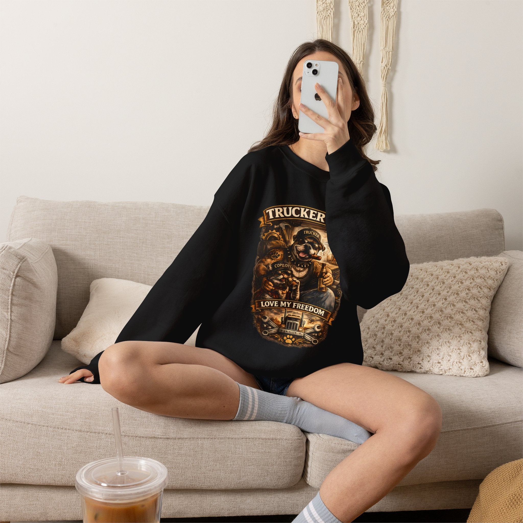 Trucker Life Crewneck Sweatshirt – "Love My Freedom" Vintage Trucker Graphic
