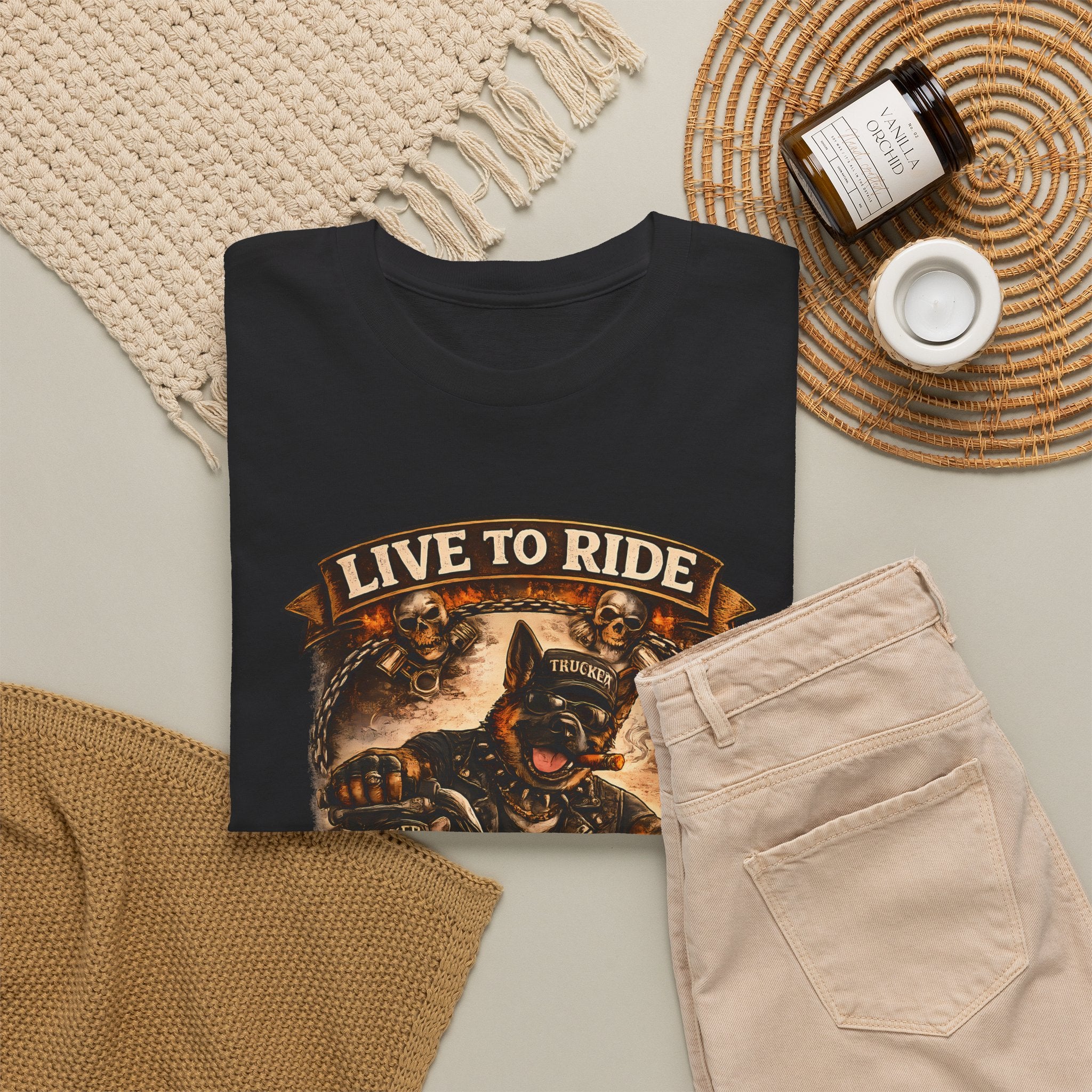 Live to Ride Biker Crew T-Shirt — Vintage Motorcycle Skull Tee