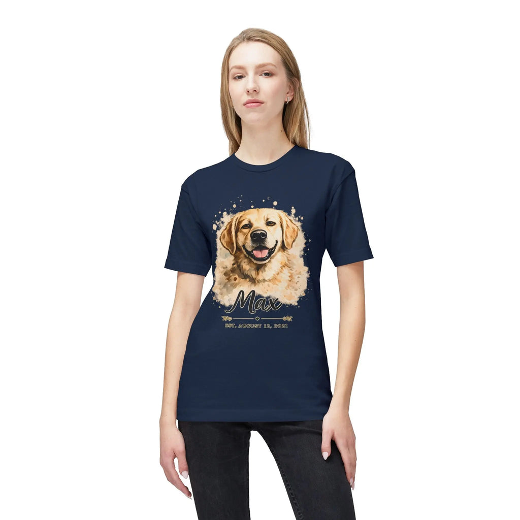 Personalized Dog Portrait Memorial T-Shirt — "Max" Name & Date Printify