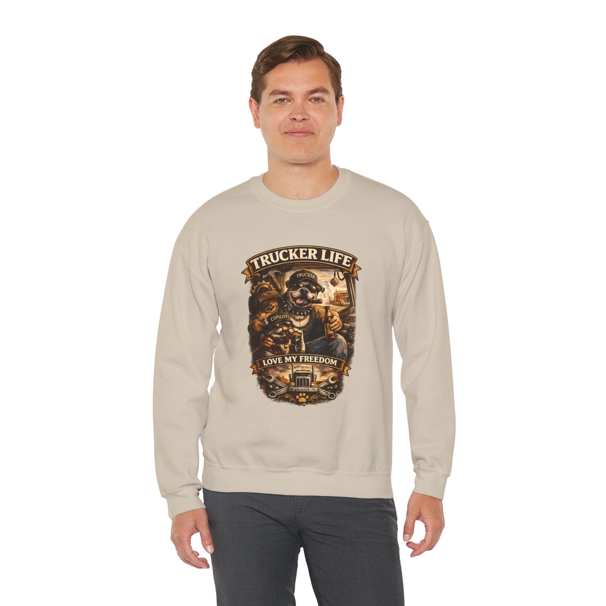 Trucker Life Crewneck Sweatshirt – "Love My Freedom" Vintage Trucker Graphic