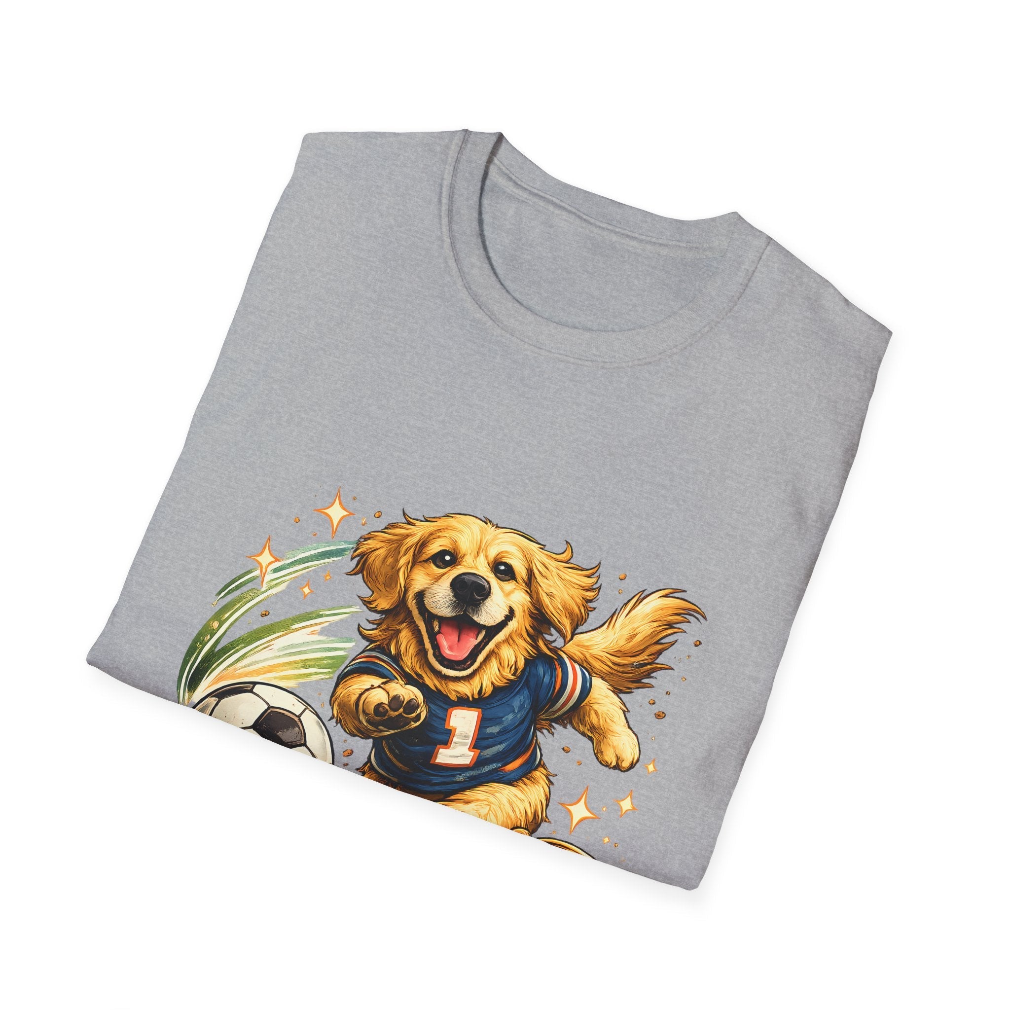 Golden Retriever Soccer T-Shirt — Cute Dog Playing Soccer Graphic Tee Printify