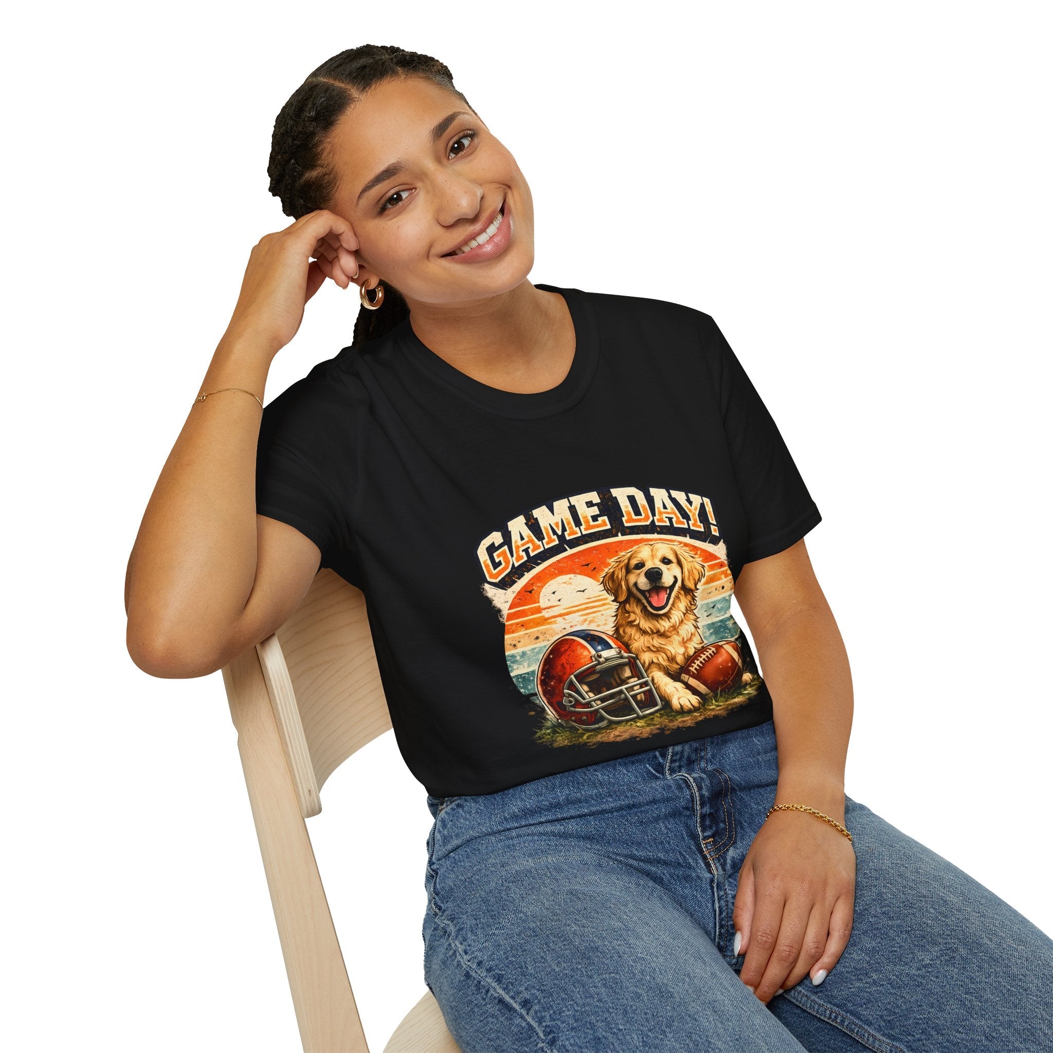 Game Day T-Shirt — Retro Golden Retriever Football Tee Printify
