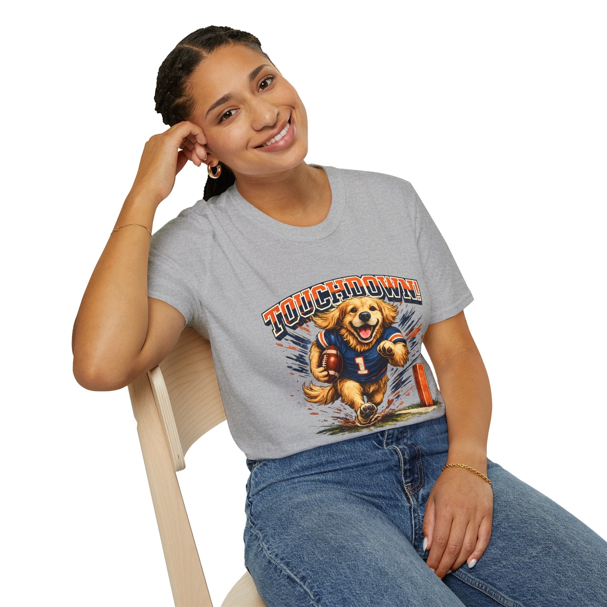 Touchdown! Golden Retriever Football T-Shirt Printify