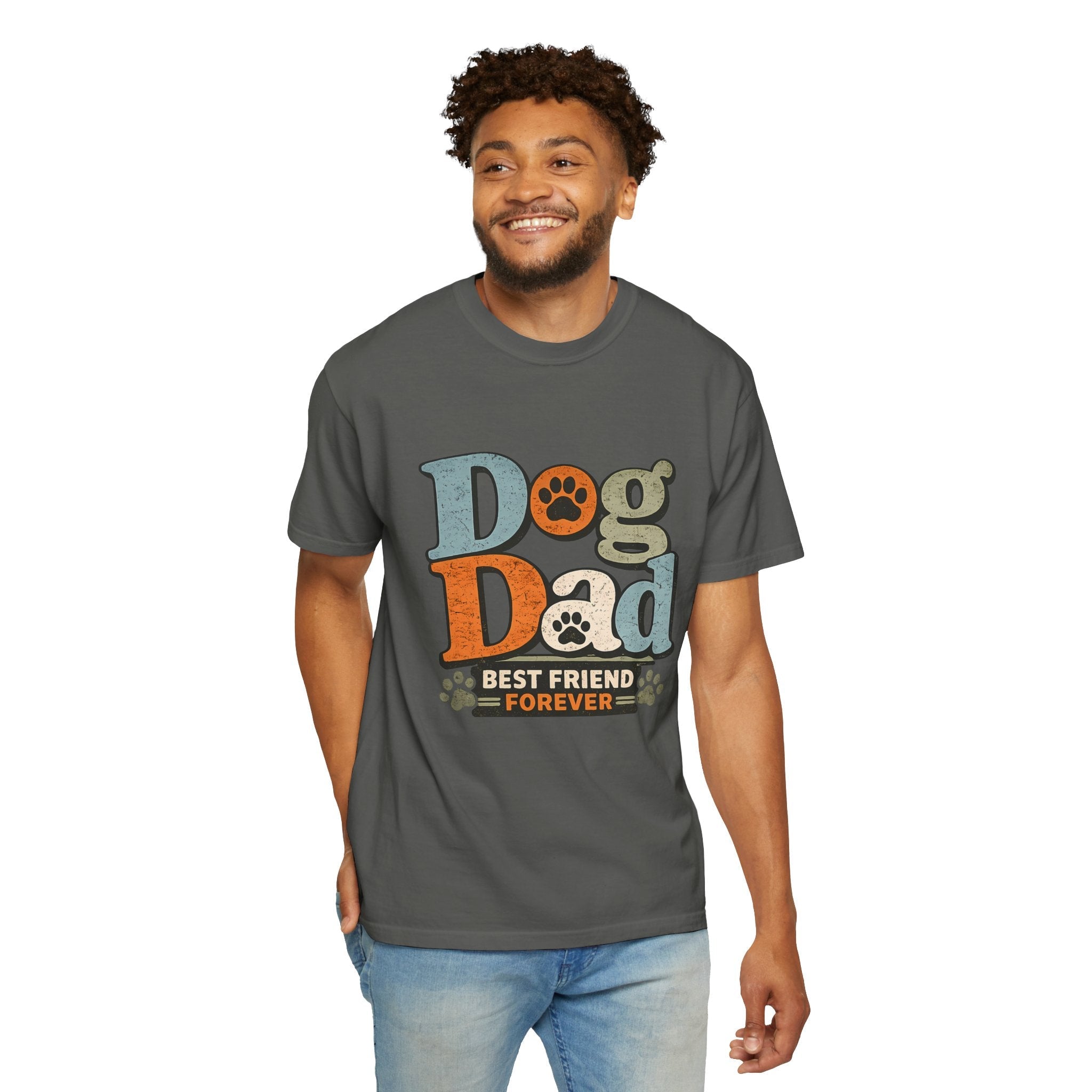 Dog Dad T-Shirt — "Best Friend Forever" Vintage Paw Print Tee Printify