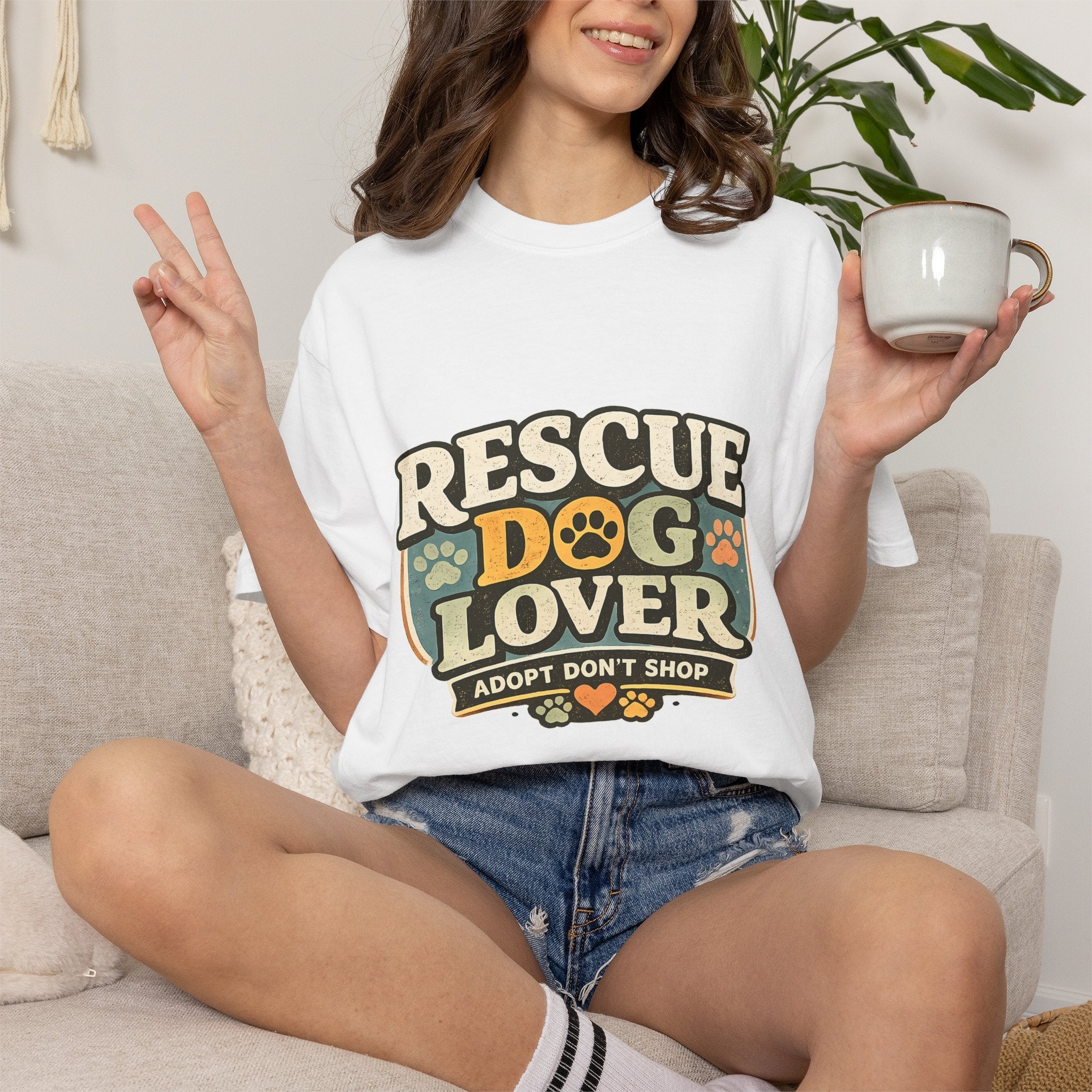 Rescue Dog Lover T-Shirt — "Adopt Don't Shop" Paw Print Tee Printify