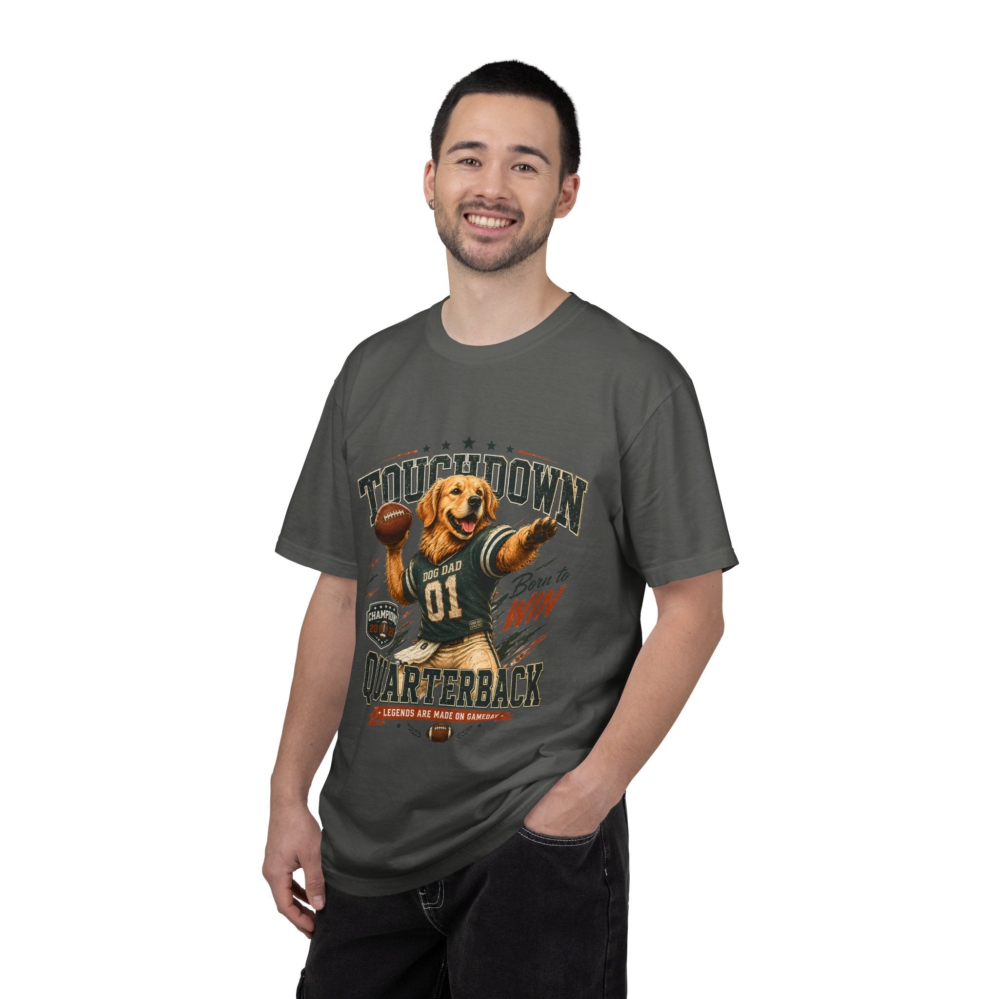 Touchdown Quarterback T-Shirt — Cute Golden Retriever Football Tee (Born to Win) Printify