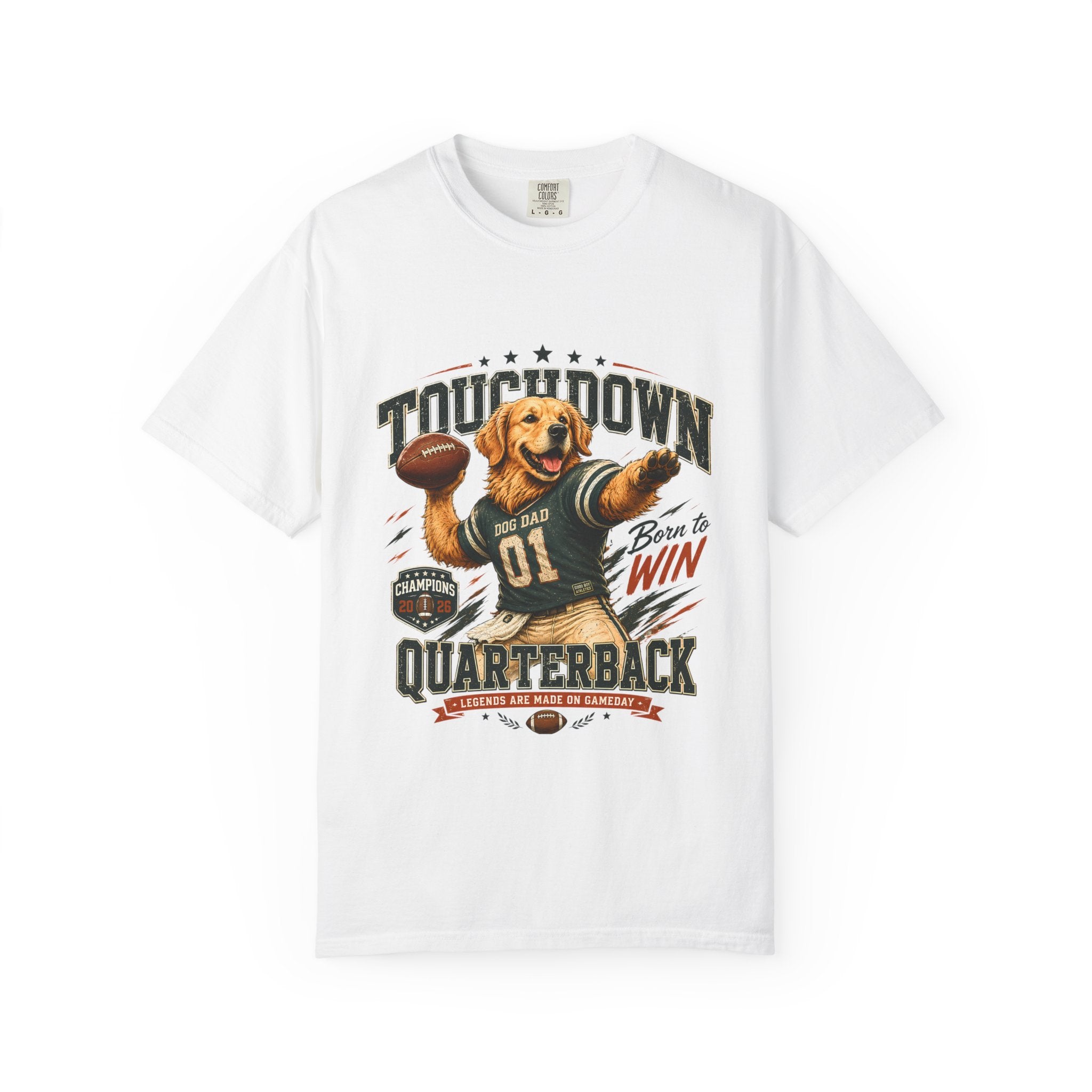 Touchdown Quarterback T-Shirt — Cute Golden Retriever Football Tee (Born to Win) Printify