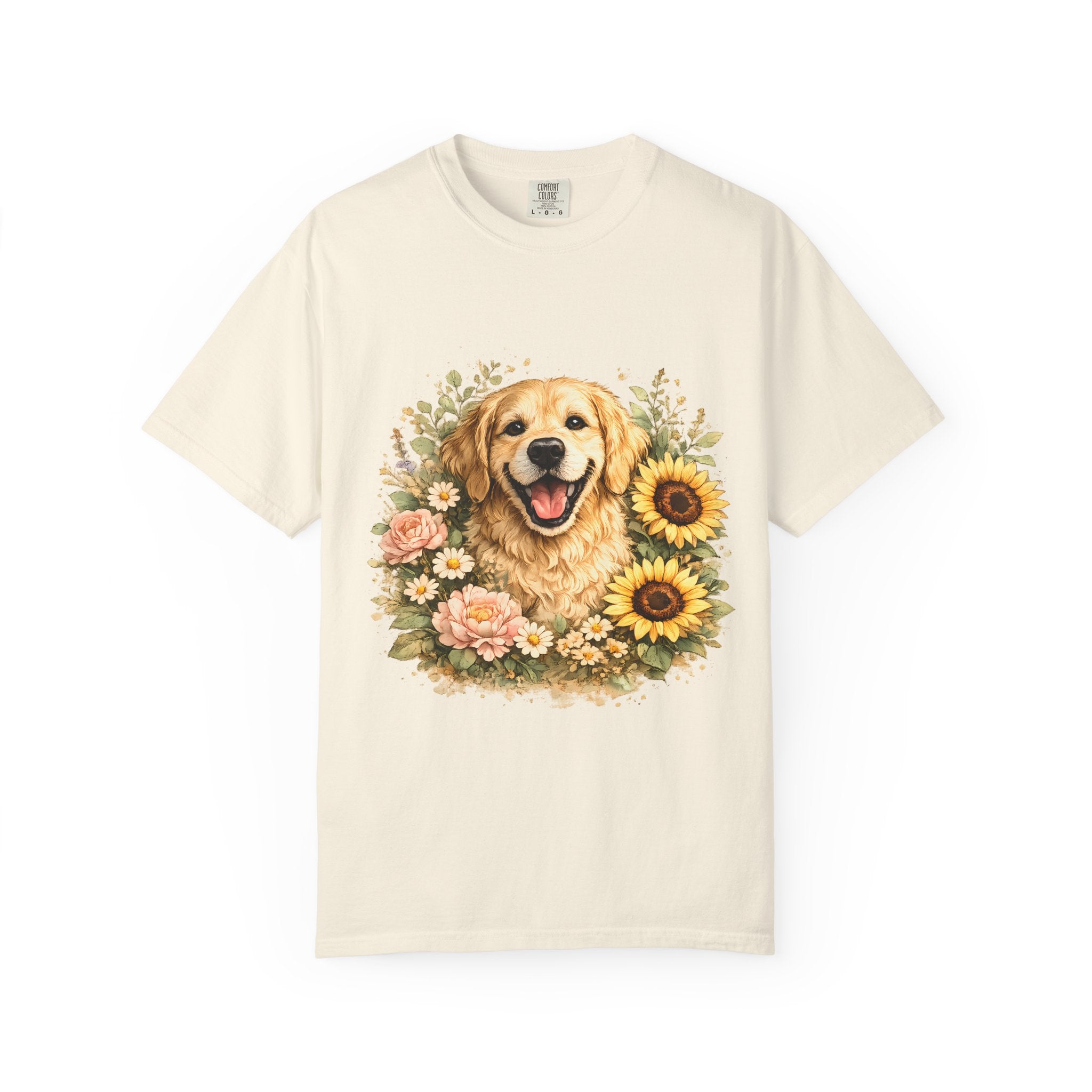 Golden Retriever Sunflower T-Shirt — Happy Dog Floral Tee Printify