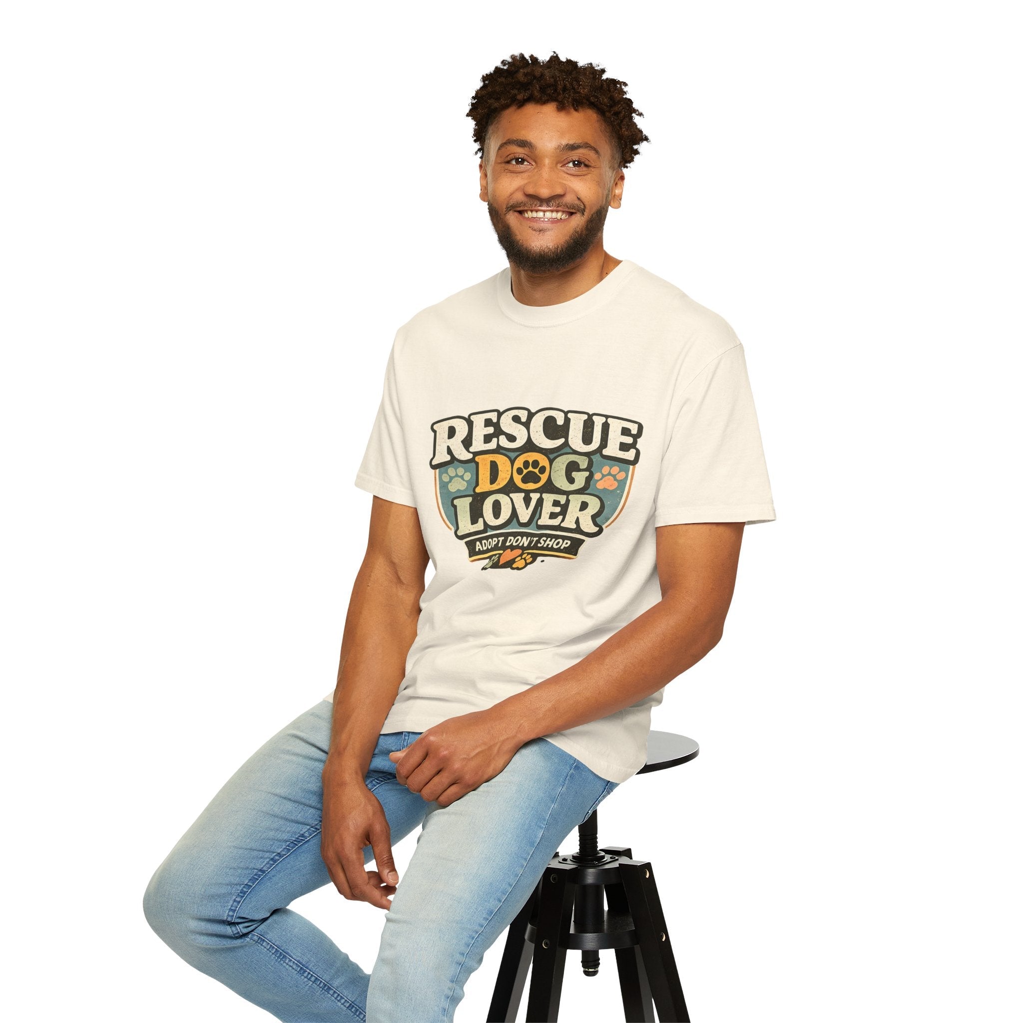 Rescue Dog Lover T-Shirt — "Adopt Don't Shop" Paw Print Tee Printify