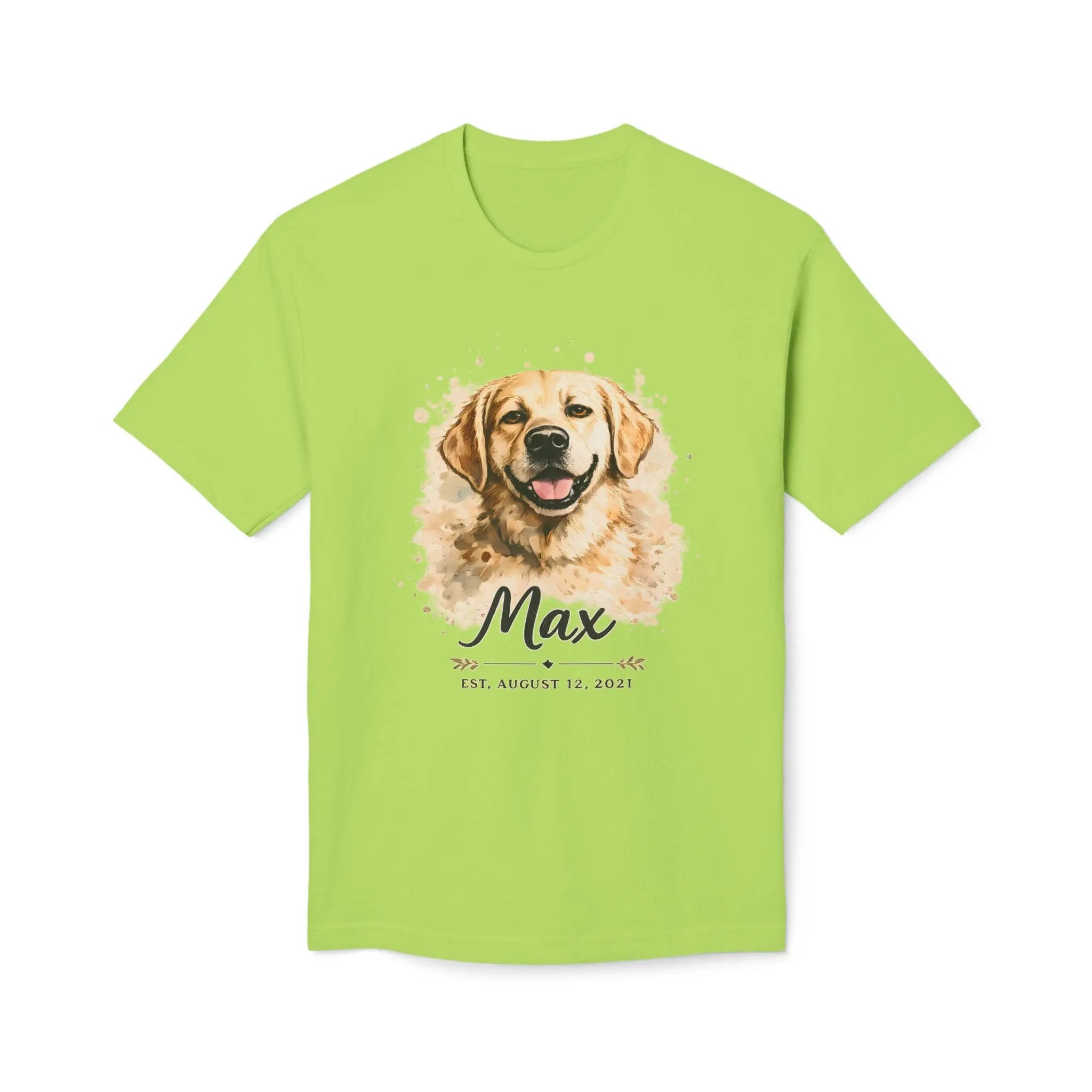 Personalized Dog Portrait Memorial T-Shirt — "Max" Name & Date Printify