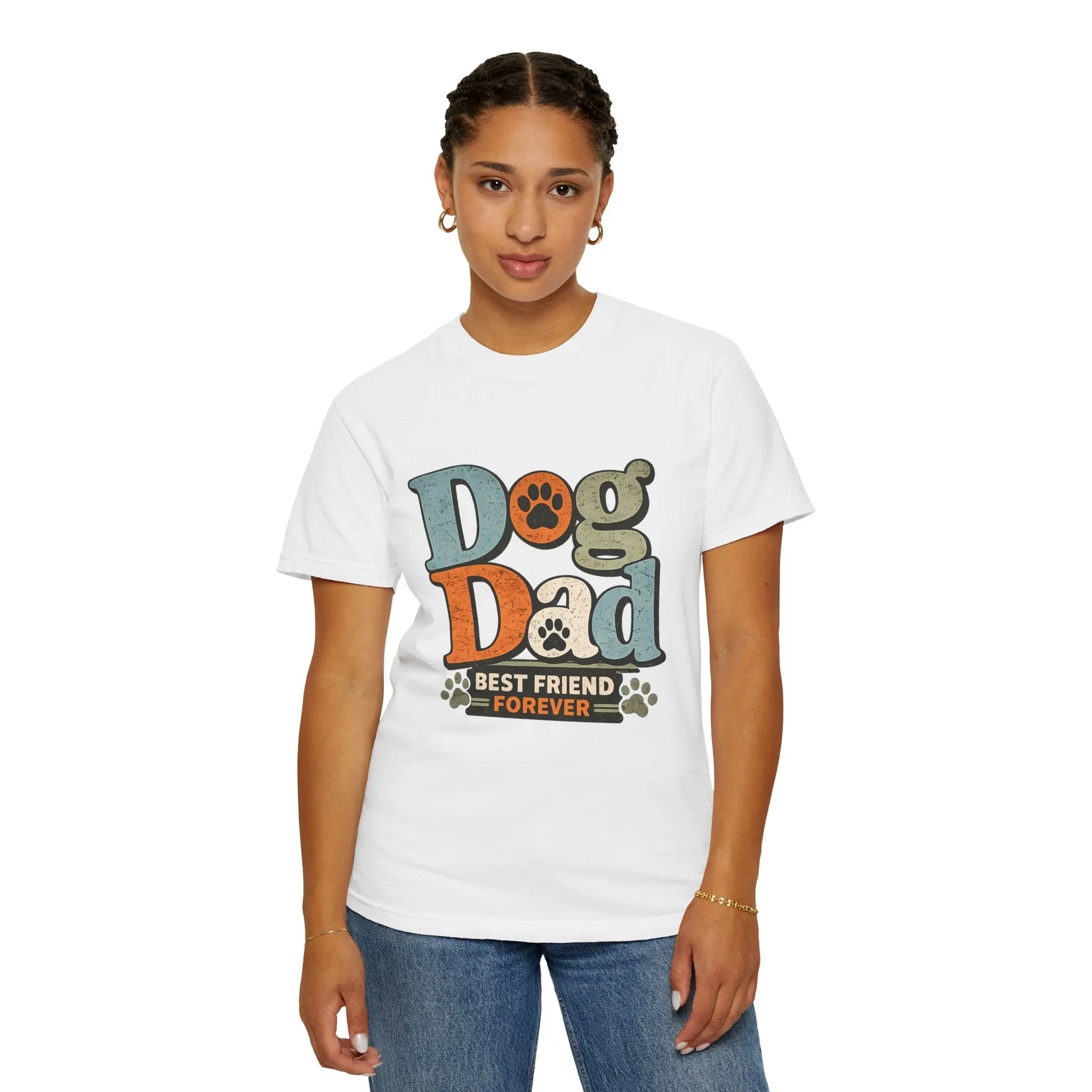 Dog Dad T-Shirt — "Best Friend Forever" Vintage Paw Print Tee Printify