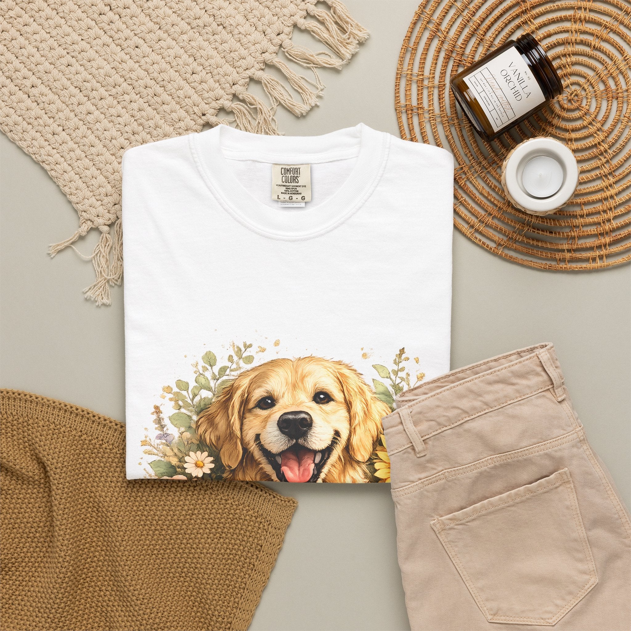 Golden Retriever Sunflower T-Shirt — Happy Dog Floral Tee Printify