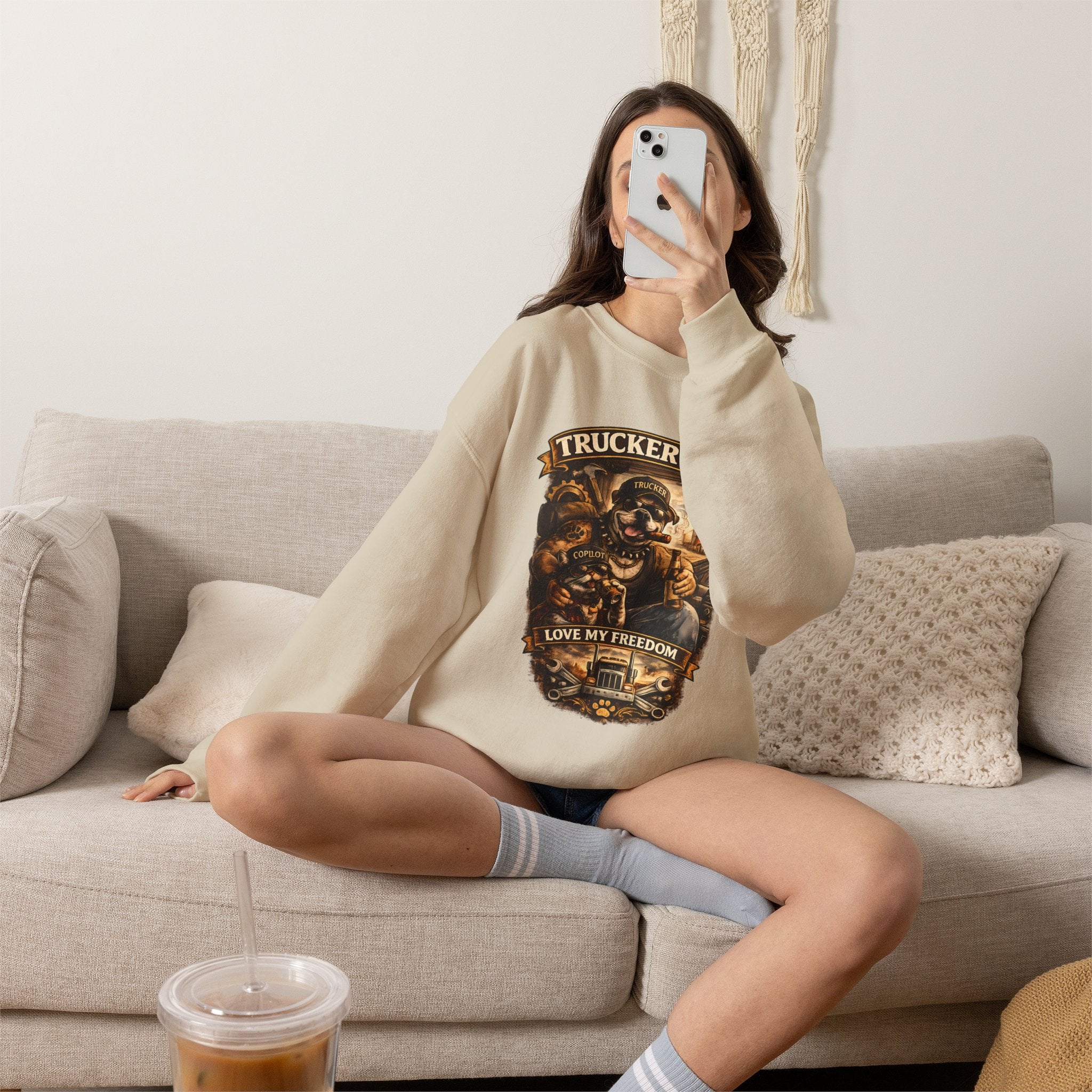 Trucker Life Crewneck Sweatshirt – "Love My Freedom" Vintage Trucker Graphic
