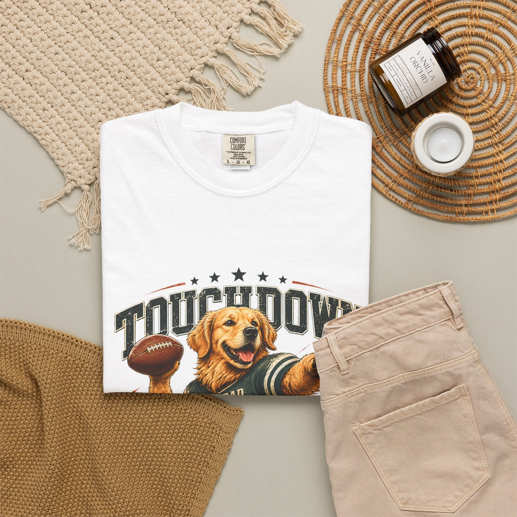 Touchdown Quarterback T-Shirt — Cute Golden Retriever Football Tee (Born to Win) Printify
