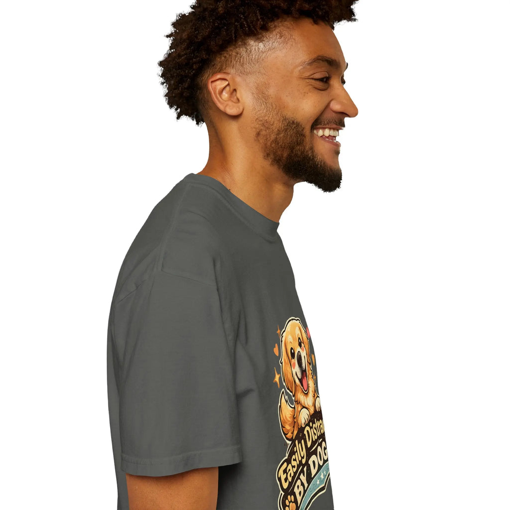 Dog Lover T-Shirt - "Easily Distracted By Dogs" Cute Golden Retriever Tee