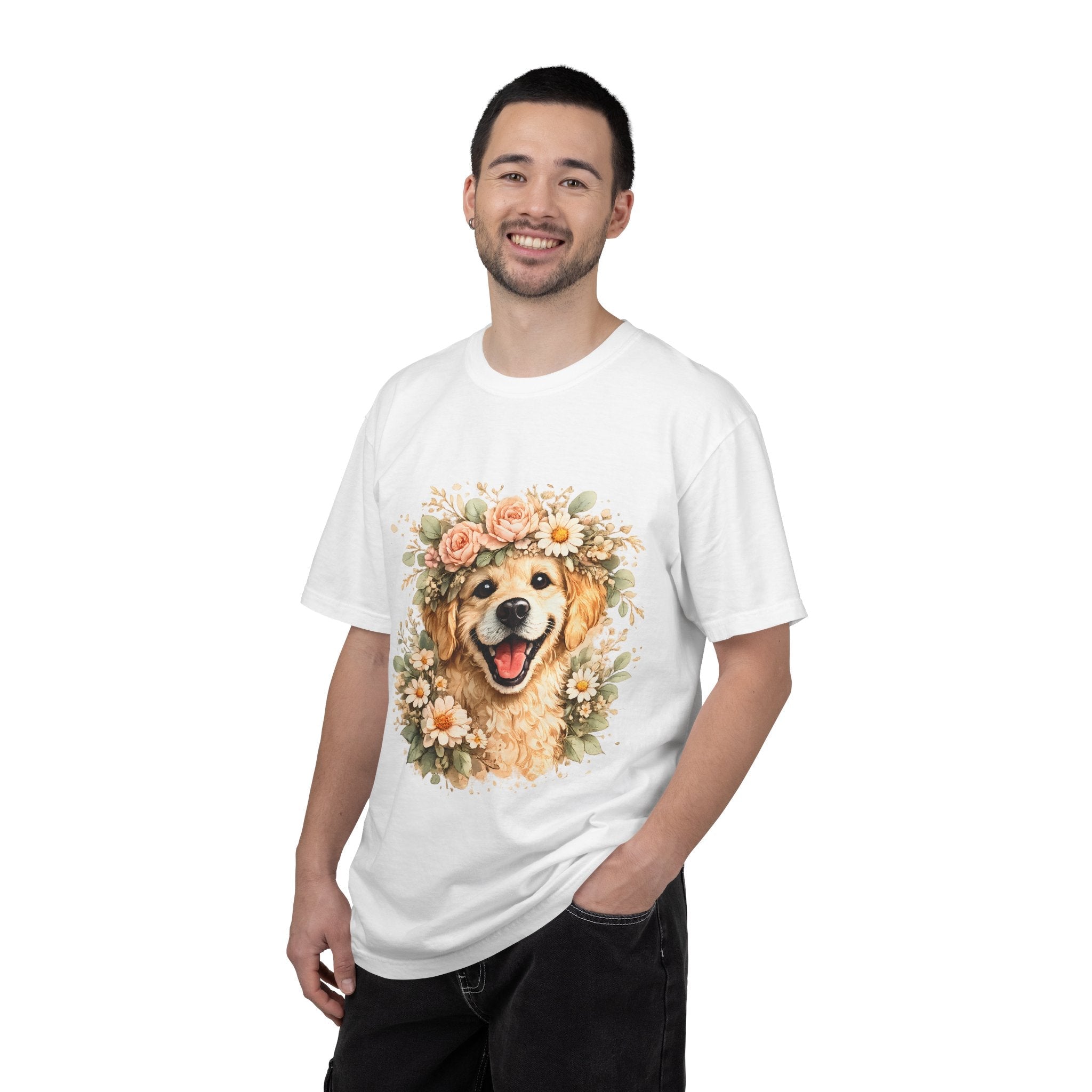 Golden Retriever Floral Crown T-Shirt — Cute Dog Tee for Pet Lovers Printify