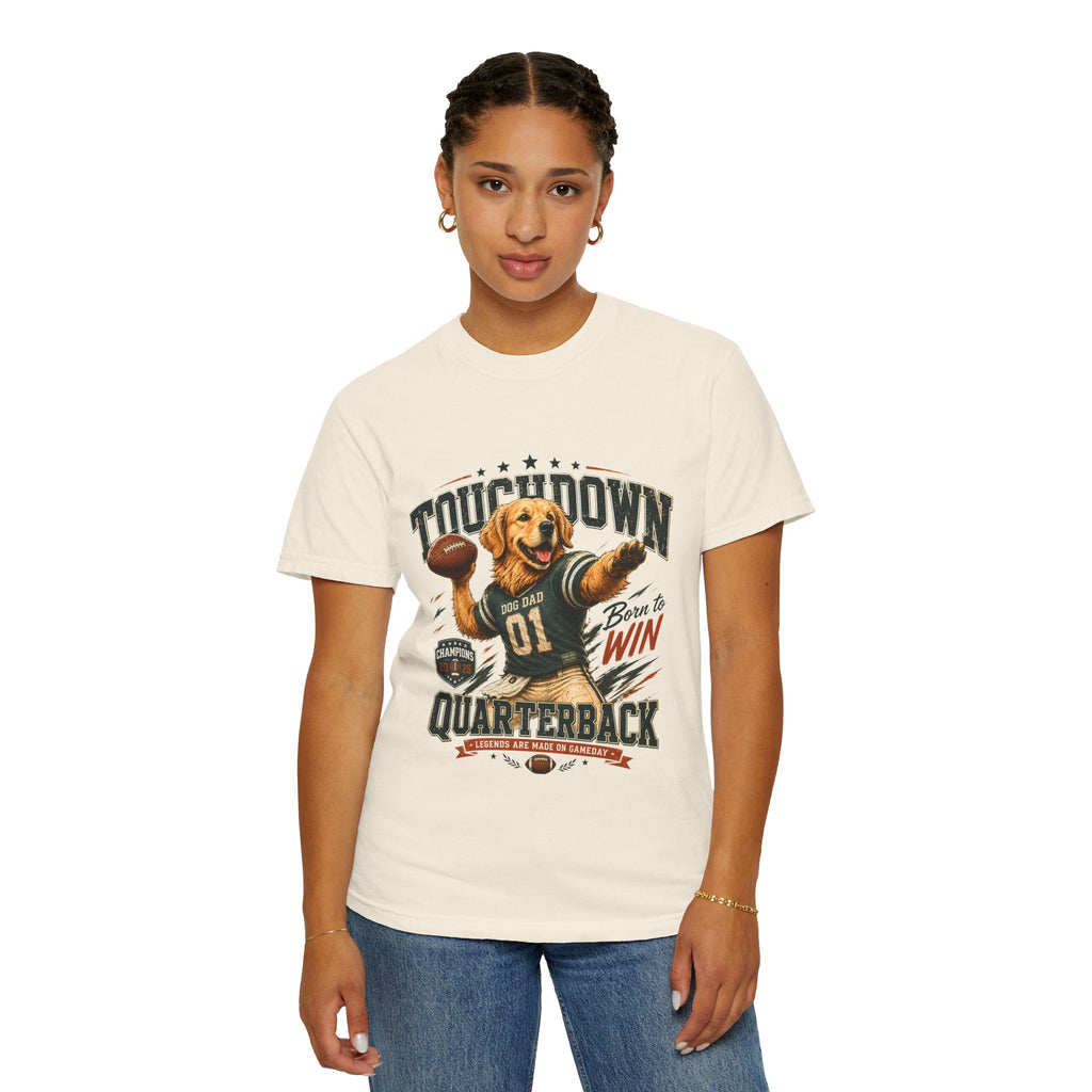 Touchdown Quarterback T-Shirt — Cute Golden Retriever Football Tee (Born to Win) Printify