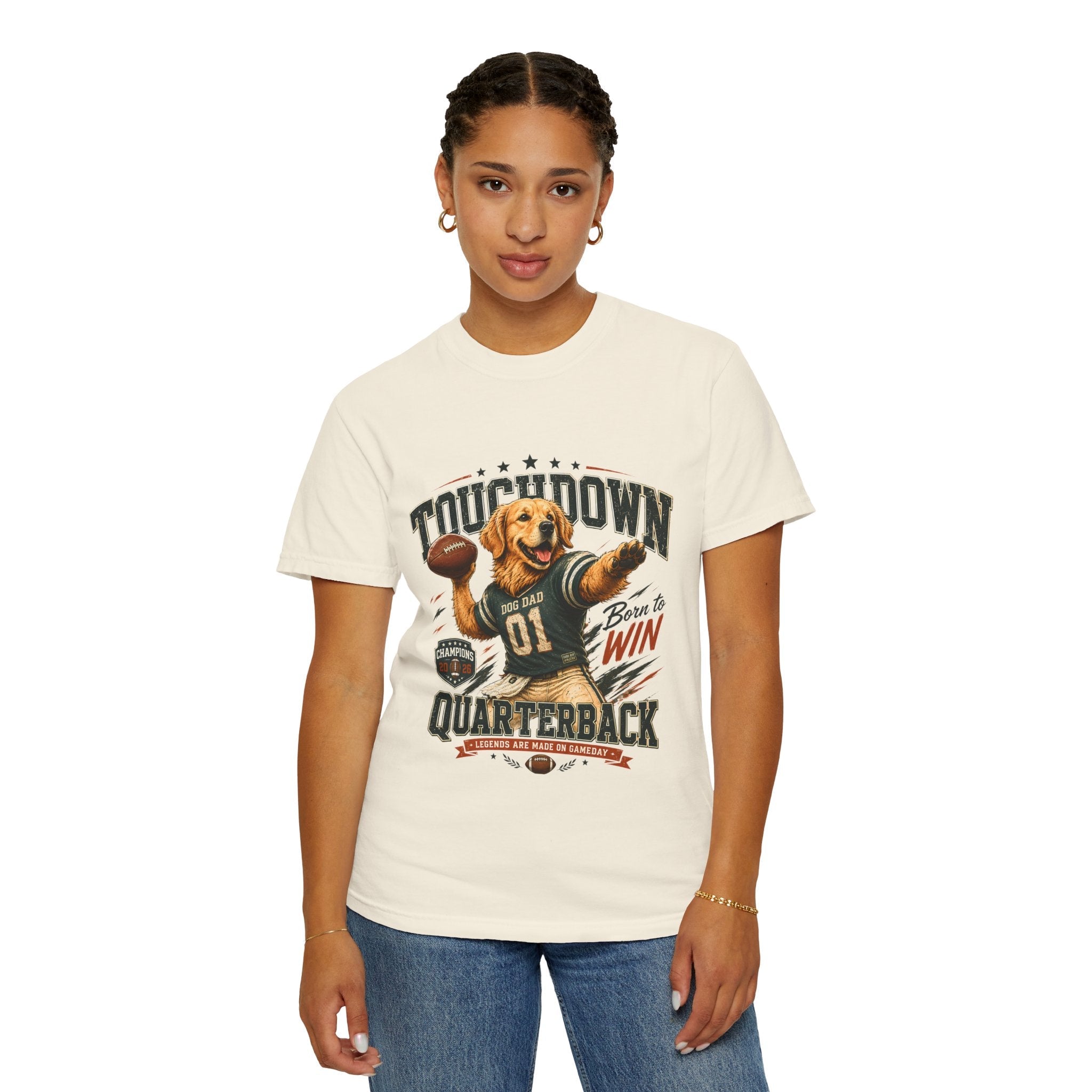 Touchdown Quarterback T-Shirt — Cute Golden Retriever Football Tee (Born to Win) Printify