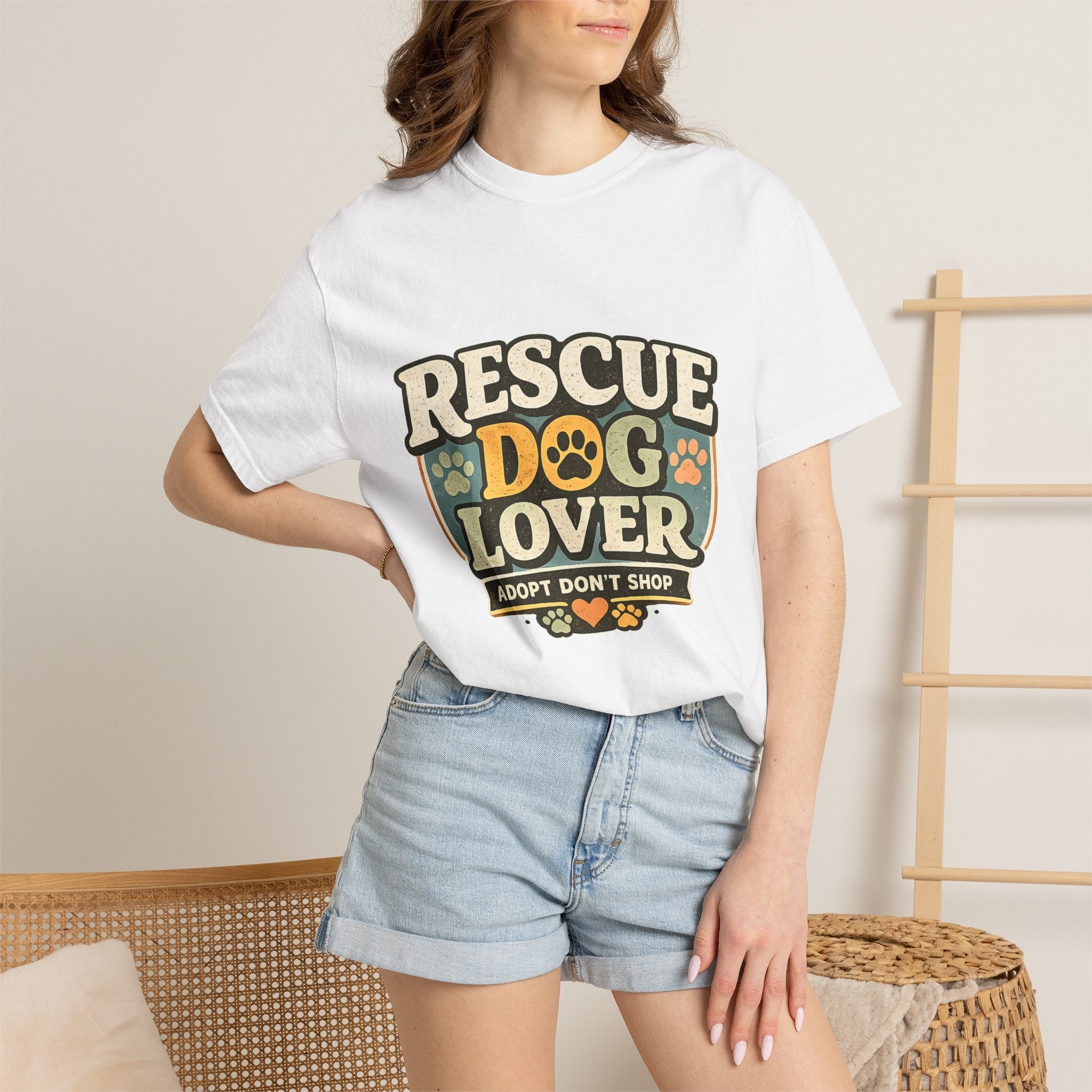 Rescue Dog Lover T-Shirt — "Adopt Don't Shop" Paw Print Tee Printify