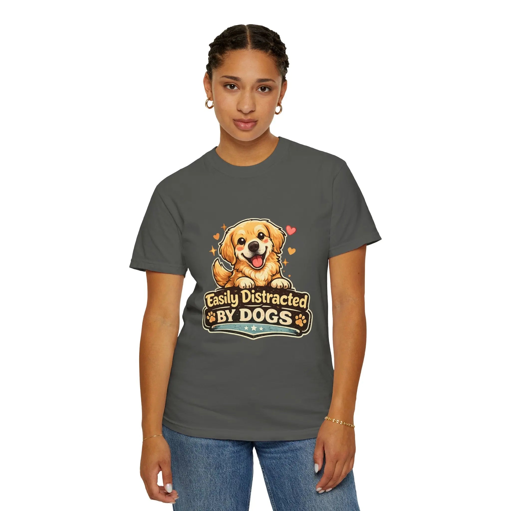 Dog Lover T-Shirt - "Easily Distracted By Dogs" Cute Golden Retriever Tee
