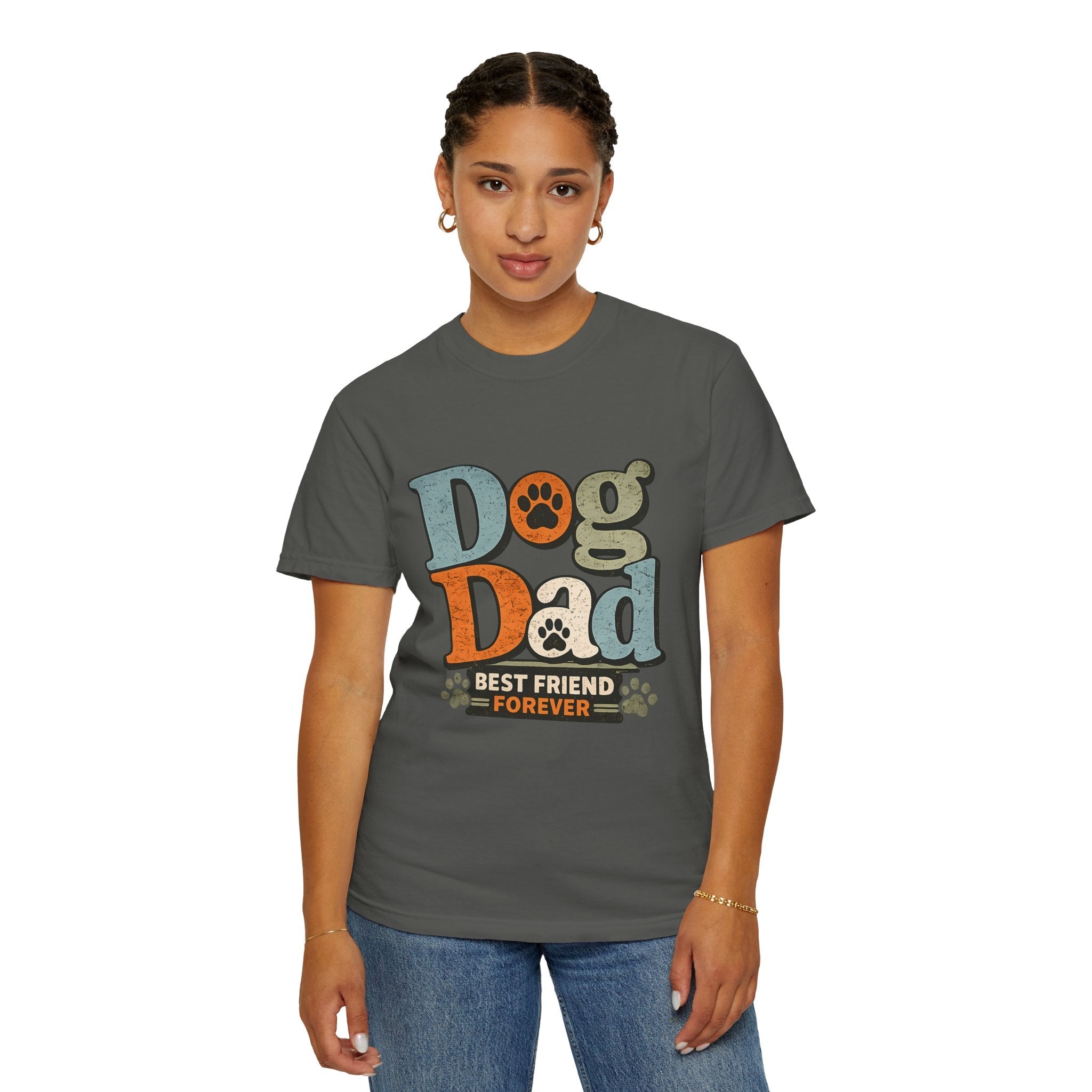 Dog Dad T-Shirt — "Best Friend Forever" Vintage Paw Print Tee Printify