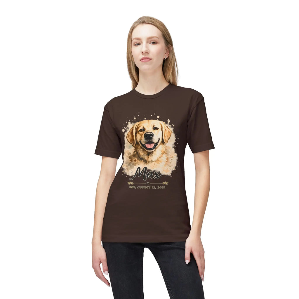 Personalized Dog Portrait Memorial T-Shirt — "Max" Name & Date Printify